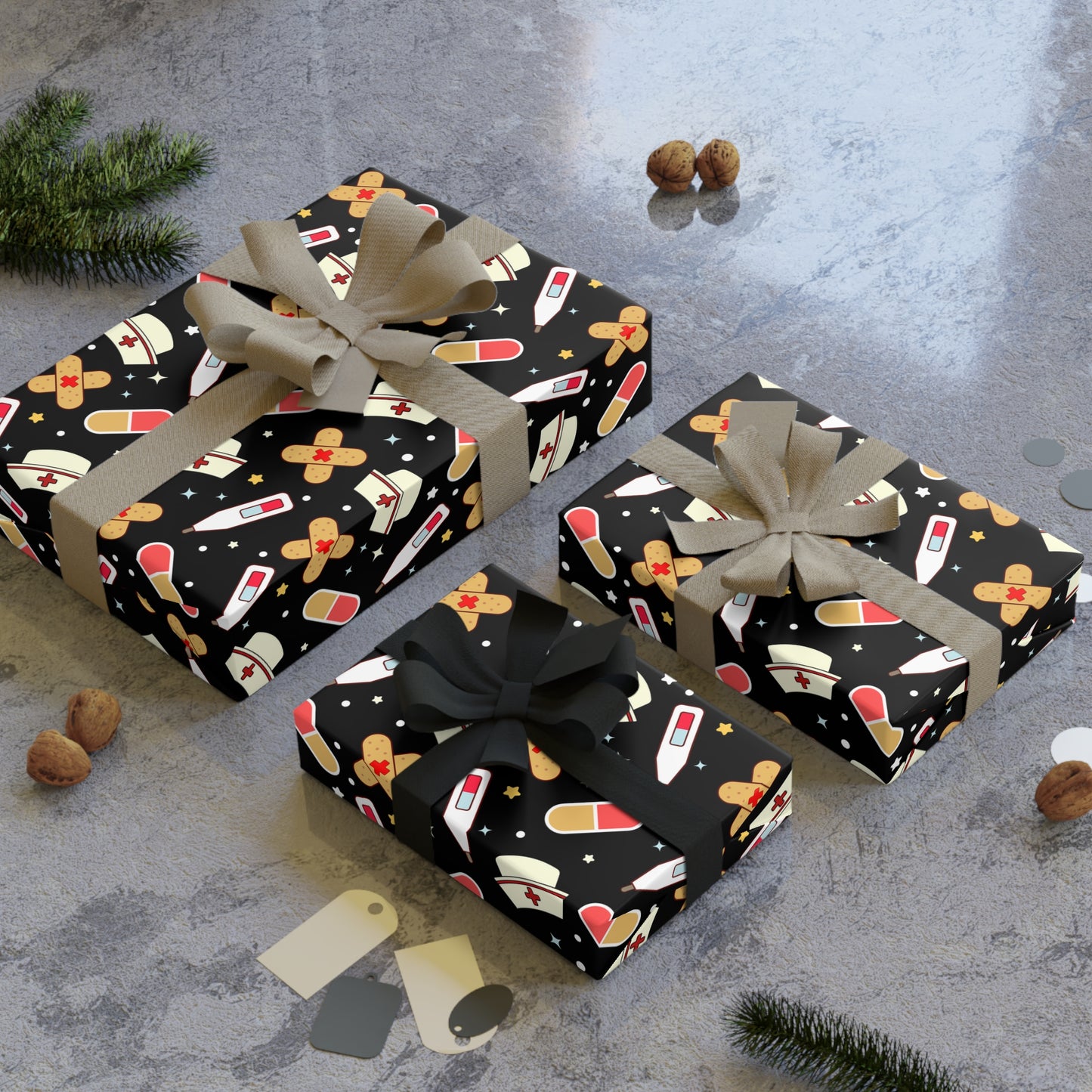 Black Medical Gift Wrapping Paper Roll, Holiday Gift Wrap, Birthday Wrapping Paper, Cute Gift Wrap