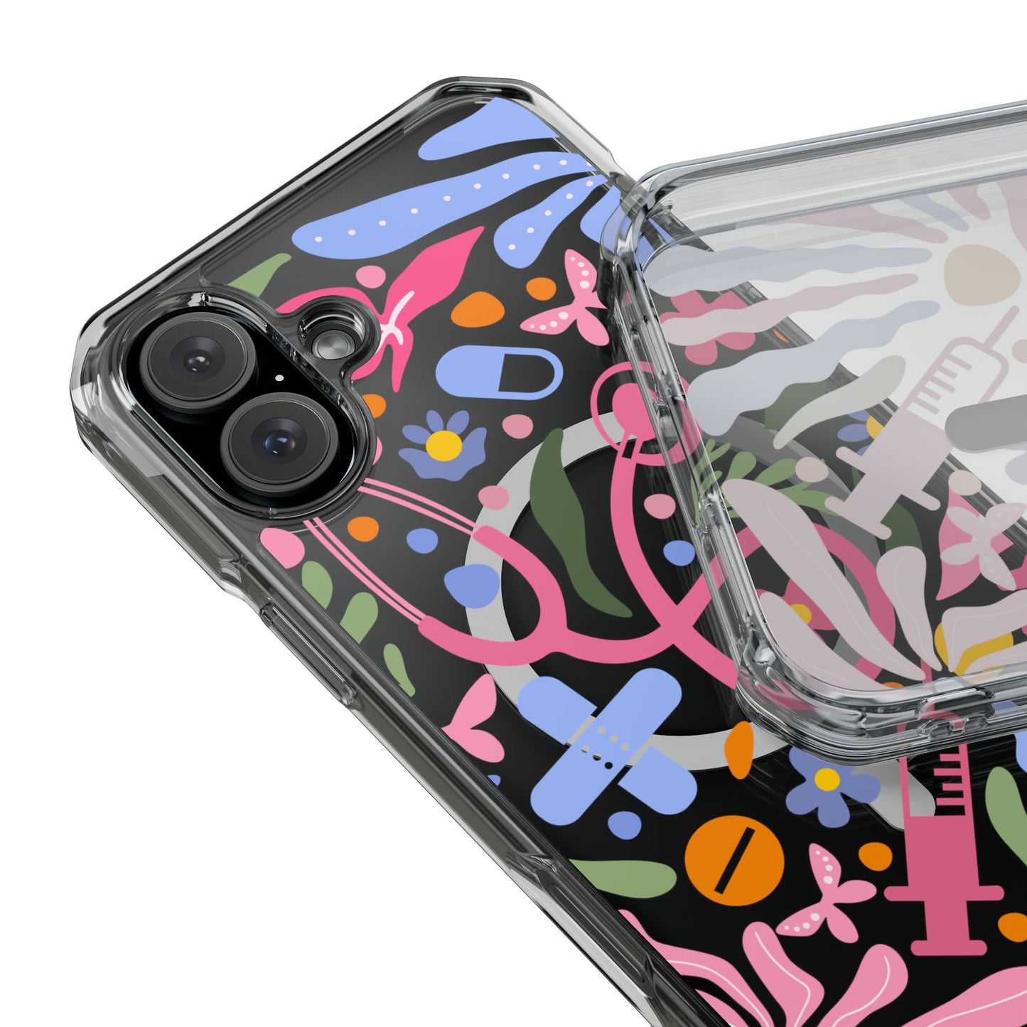 Magnetic Clear Impact Phone Case - Pink Stethoscope