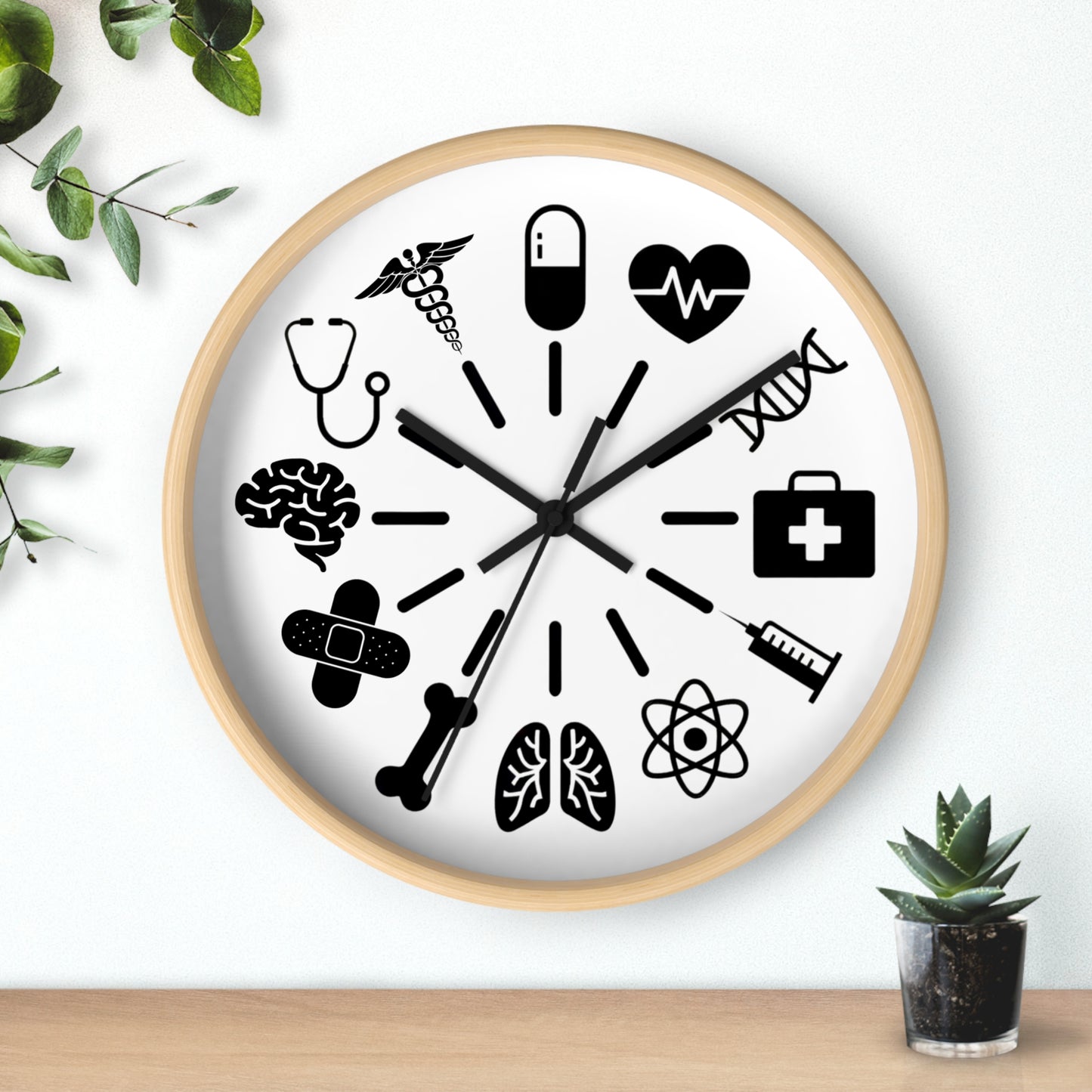 Medical Icons Wall Clock - Monochrome Fun Gift
