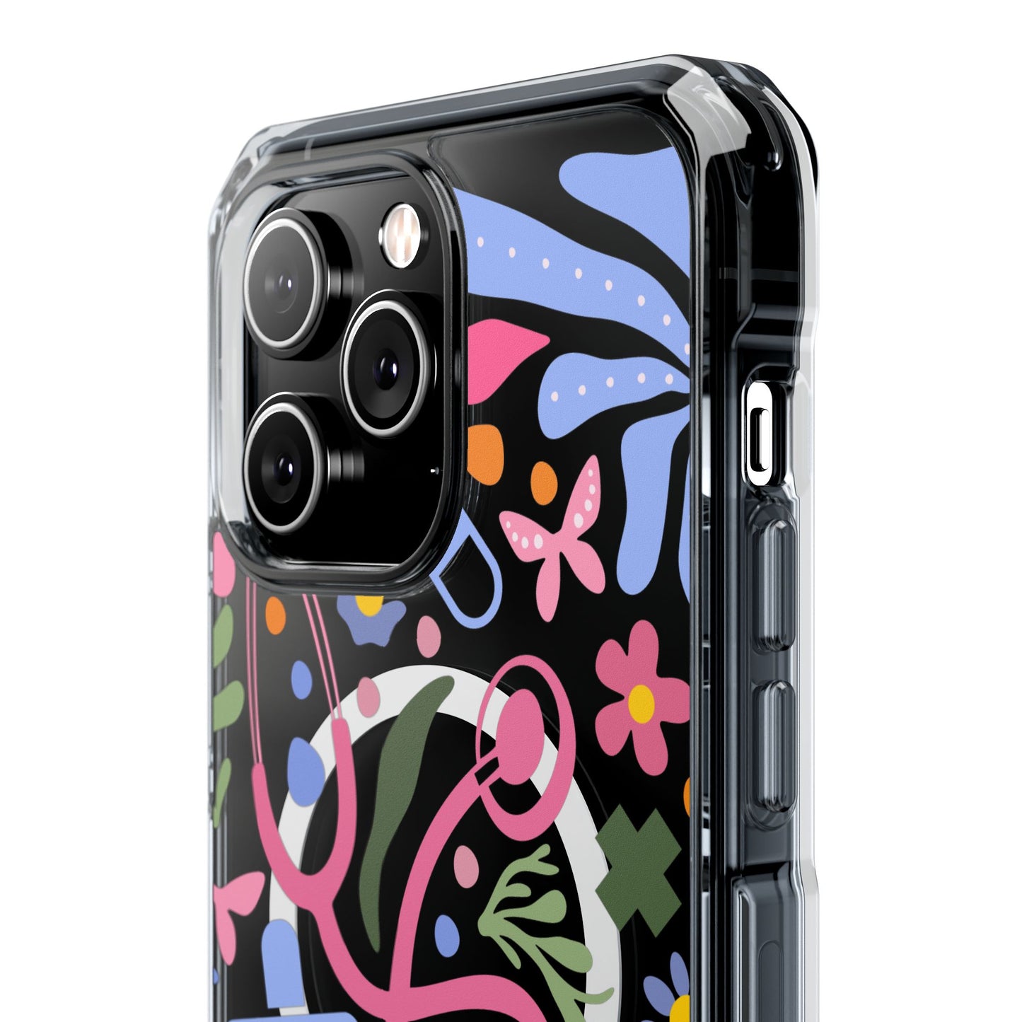 Magnetic Clear Impact Phone Case - Pink Stethoscope