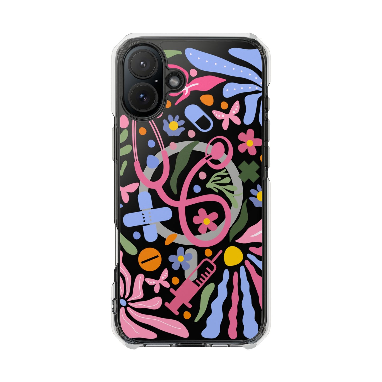 Magnetic Clear Impact Phone Case - Pink Stethoscope