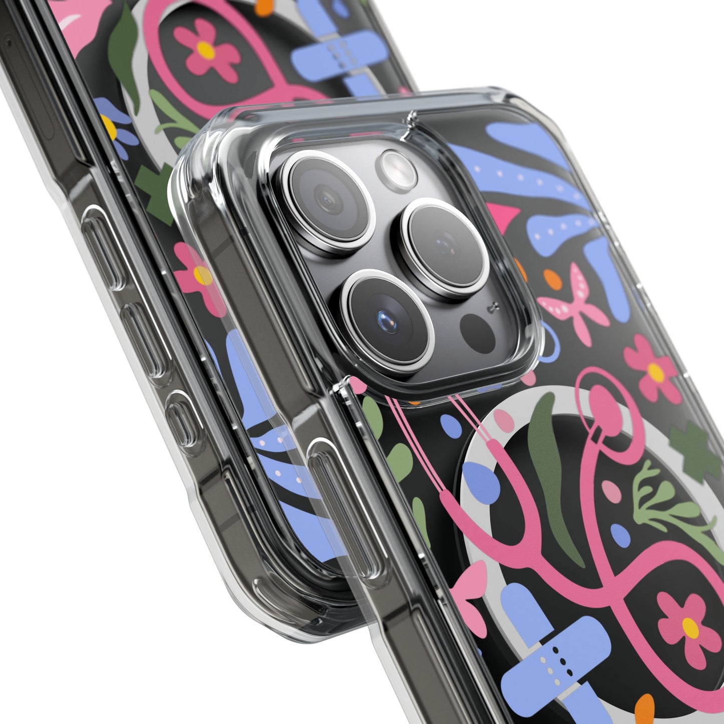 Magnetic Clear Impact Phone Case - Pink Stethoscope