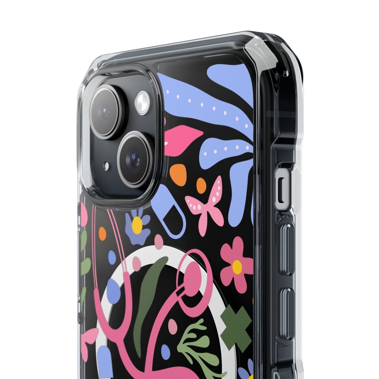 Magnetic Clear Impact Phone Case - Pink Stethoscope