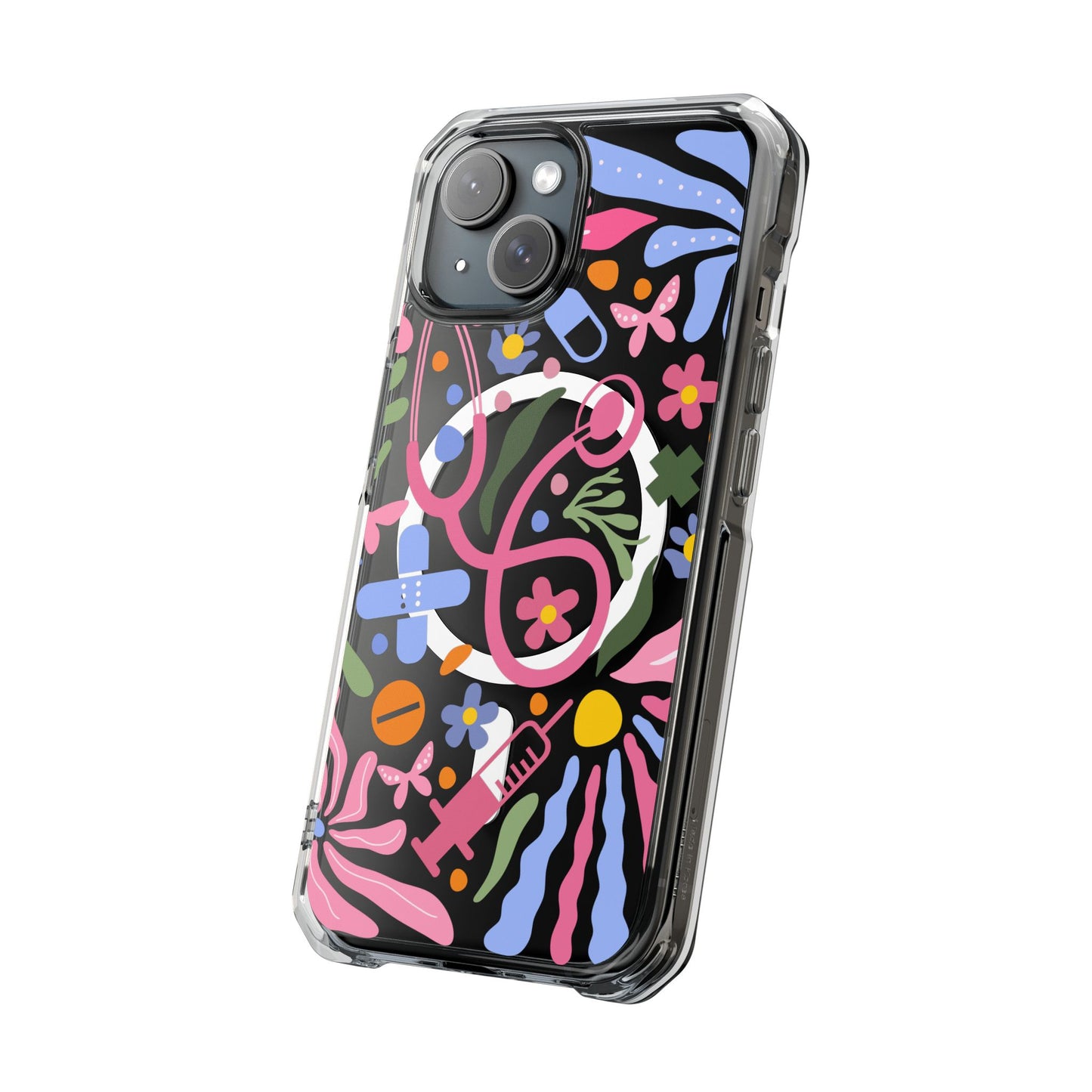 Magnetic Clear Impact Phone Case - Pink Stethoscope