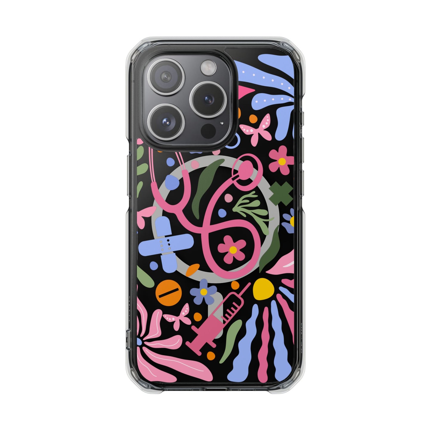 Magnetic Clear Impact Phone Case - Pink Stethoscope