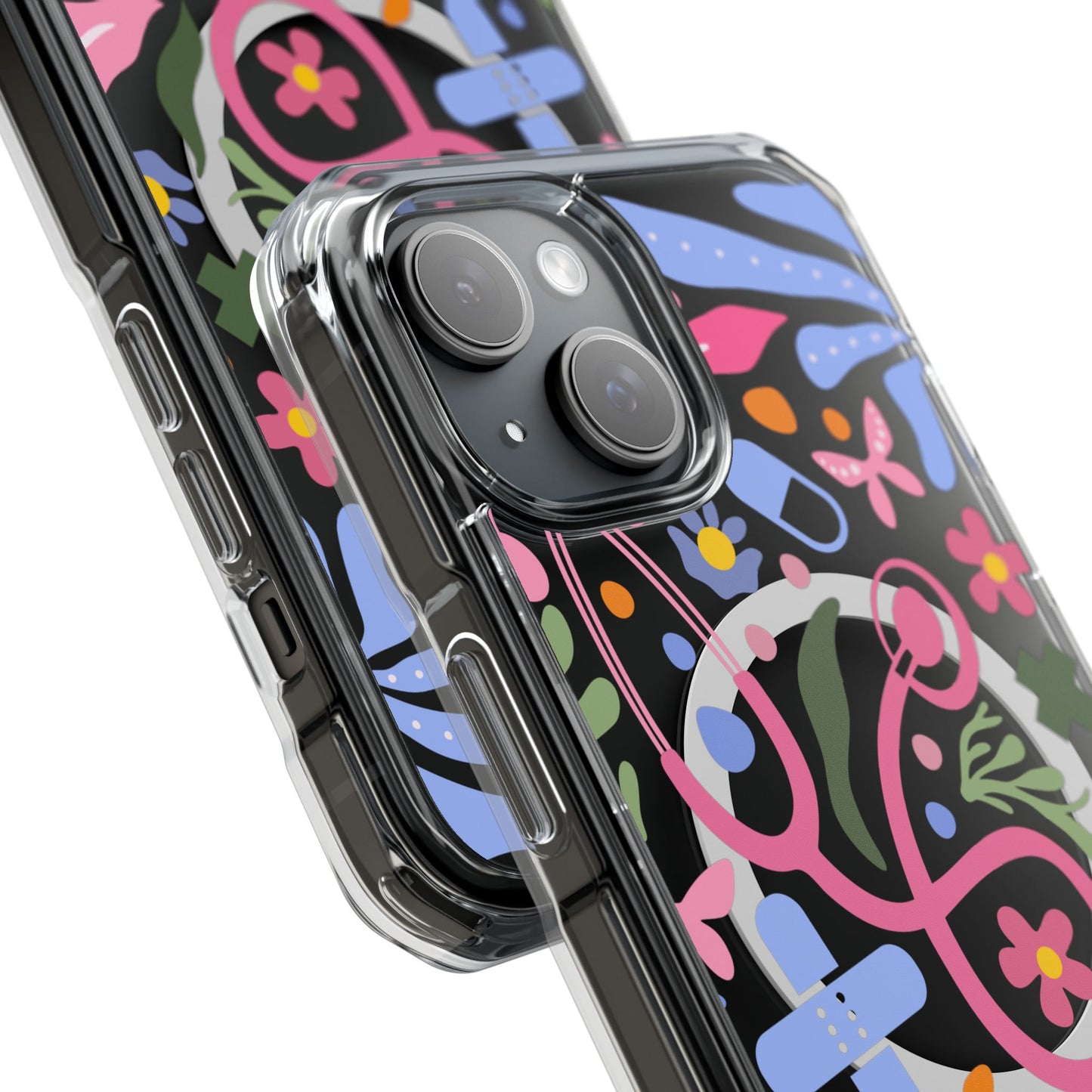 Magnetic Clear Impact Phone Case - Pink Stethoscope