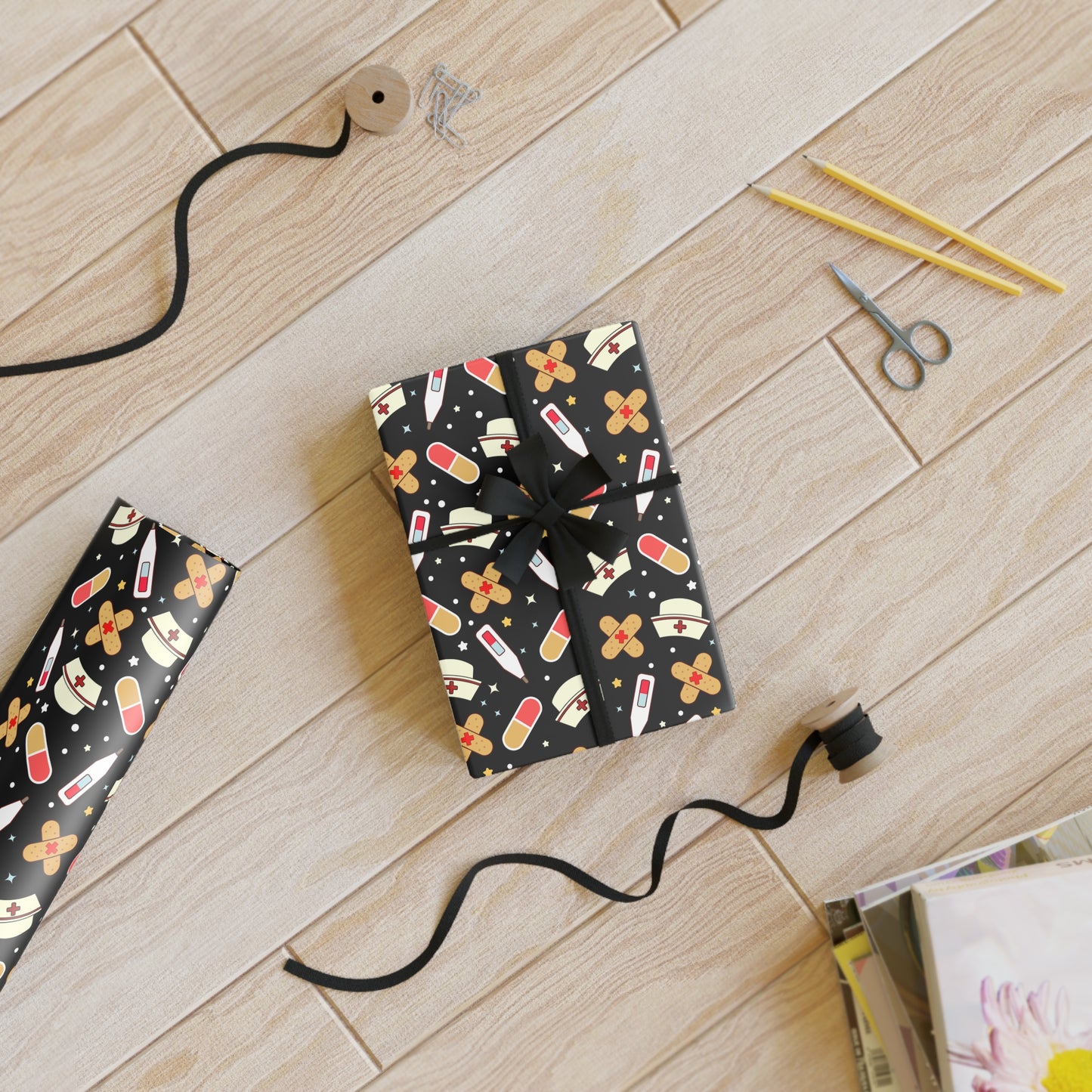 Black Medical Gift Wrapping Paper Roll, Holiday Gift Wrap, Birthday Wrapping Paper, Cute Gift Wrap