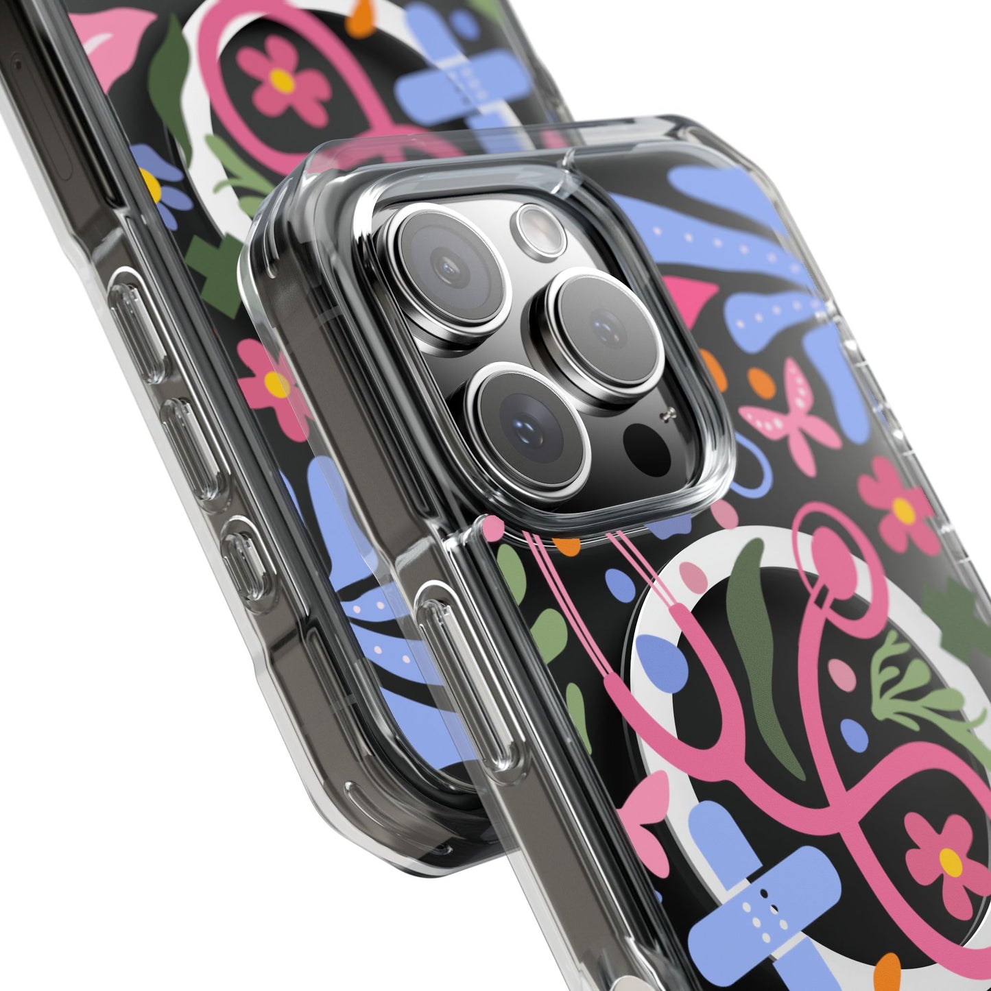 Magnetic Clear Impact Phone Case - Pink Stethoscope