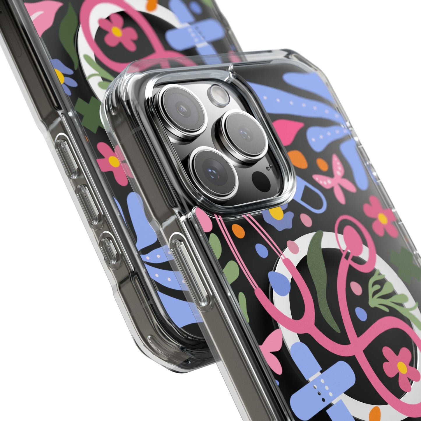 Magnetic Clear Impact Phone Case - Pink Stethoscope