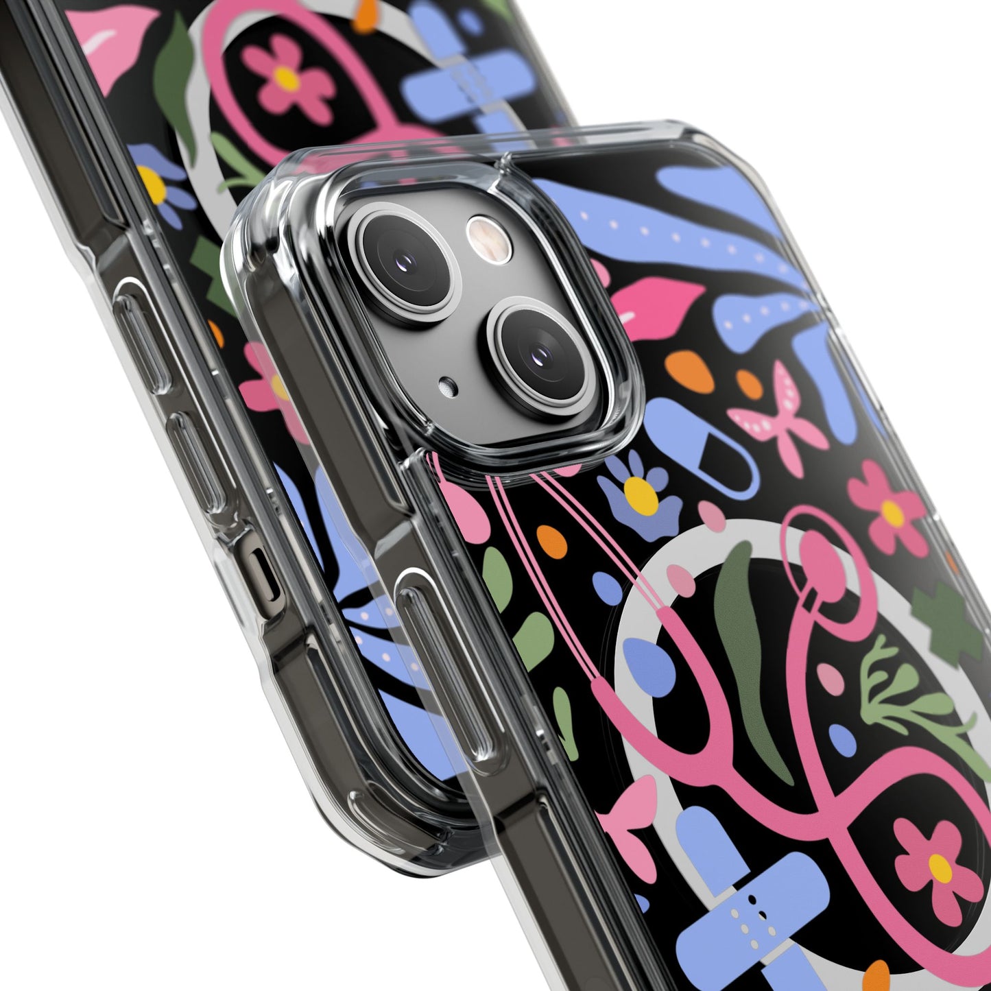 Magnetic Clear Impact Phone Case - Pink Stethoscope