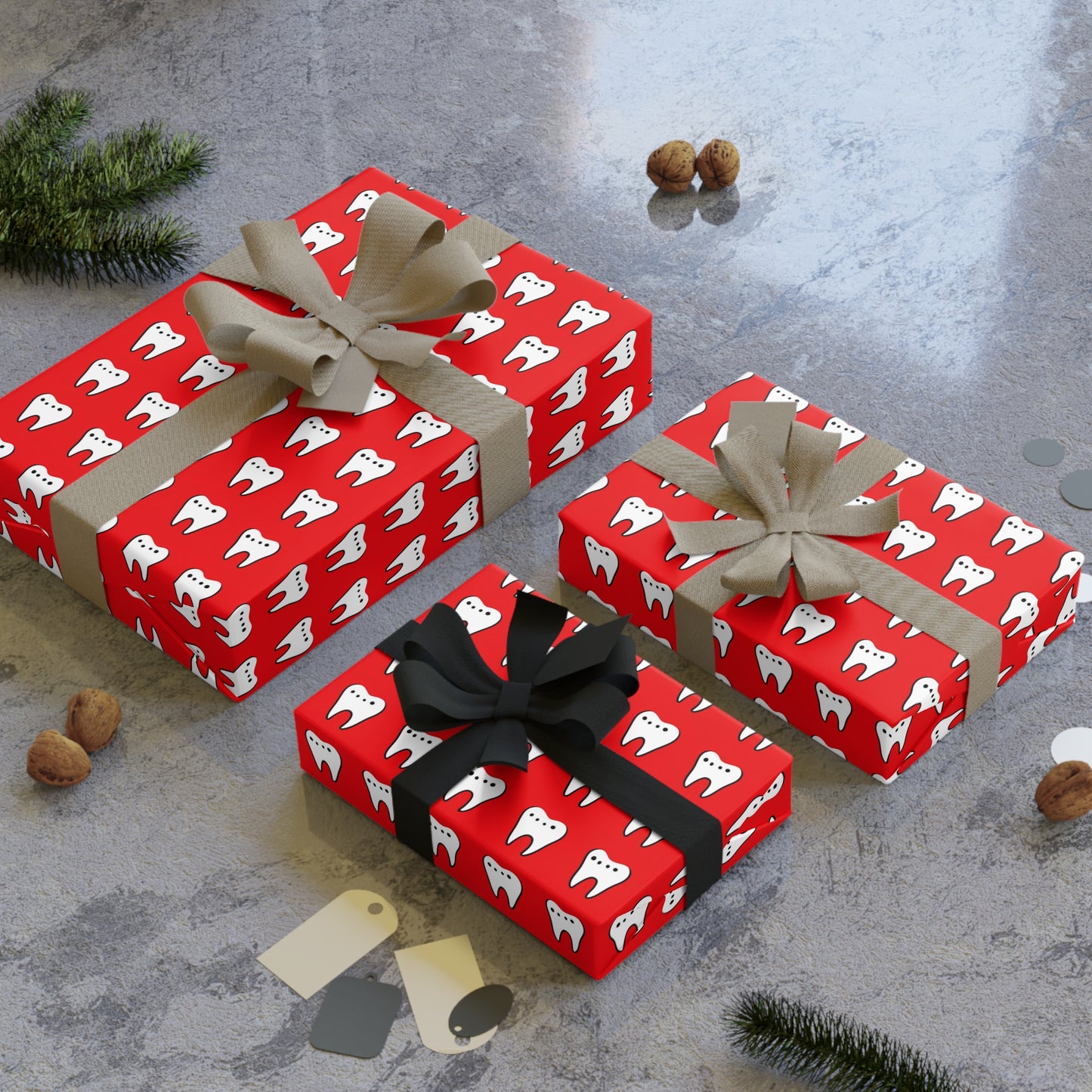 Red Dental Gift Wrapping Paper Roll, Holiday Gift Wrap, Birthday Wrapping Paper, Cute Gift Wrap