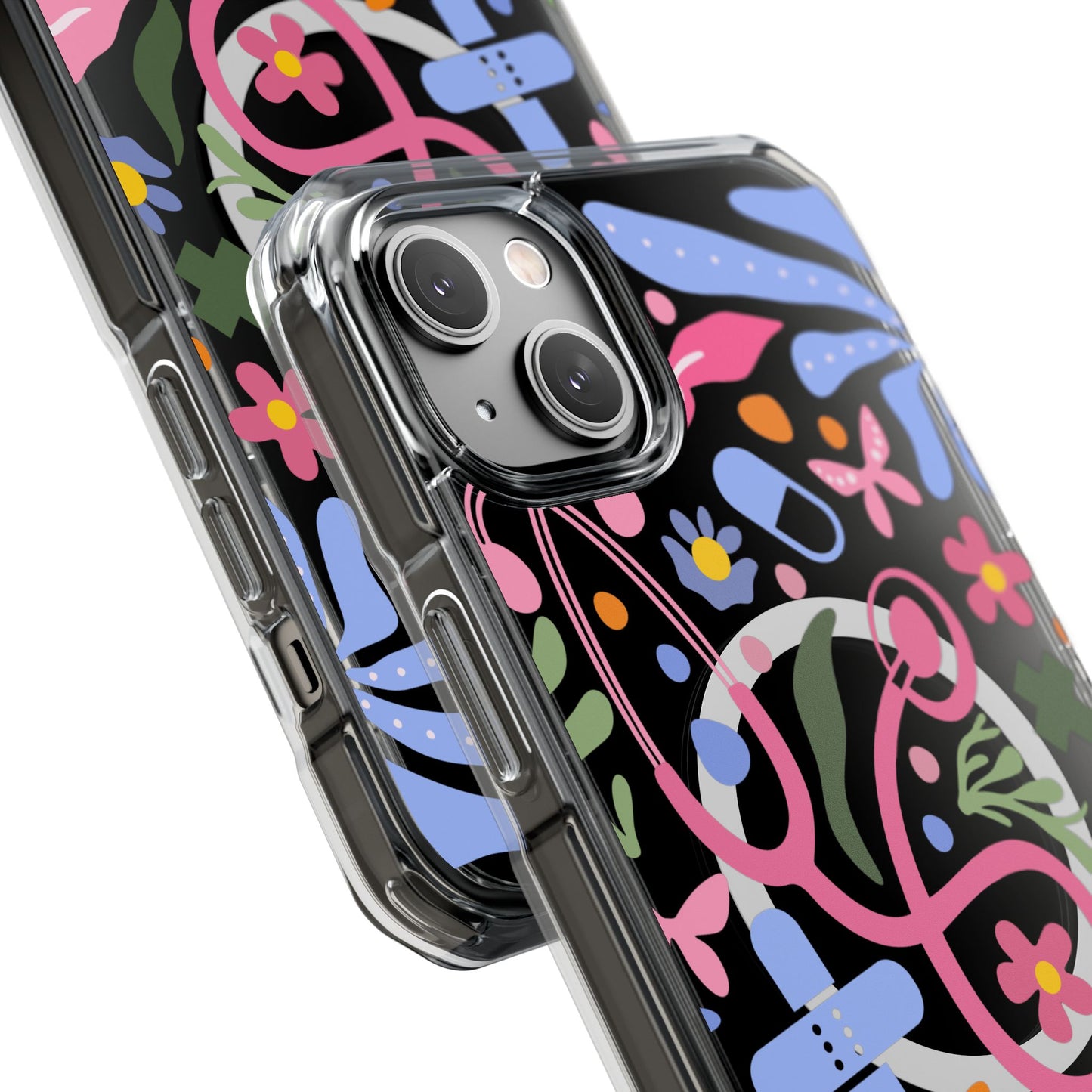 Magnetic Clear Impact Phone Case - Pink Stethoscope