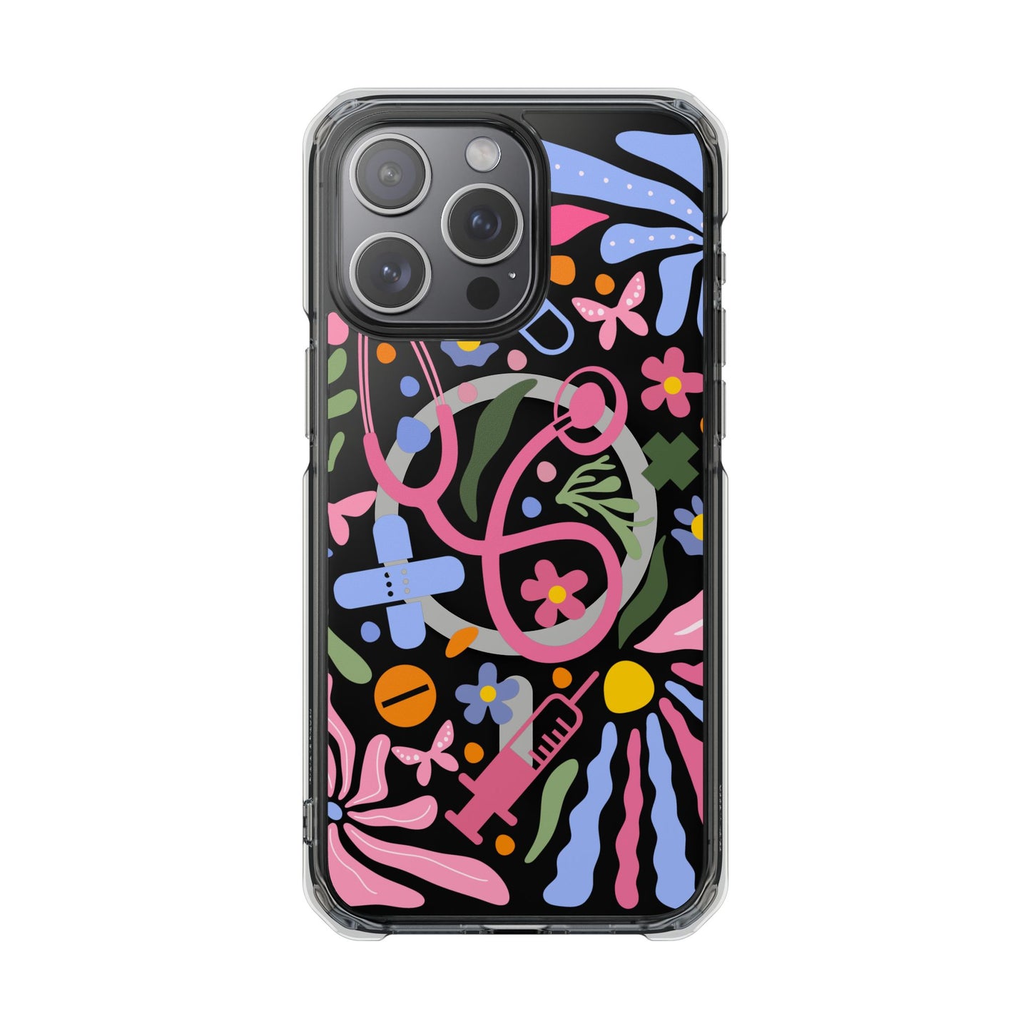 Magnetic Clear Impact Phone Case - Pink Stethoscope