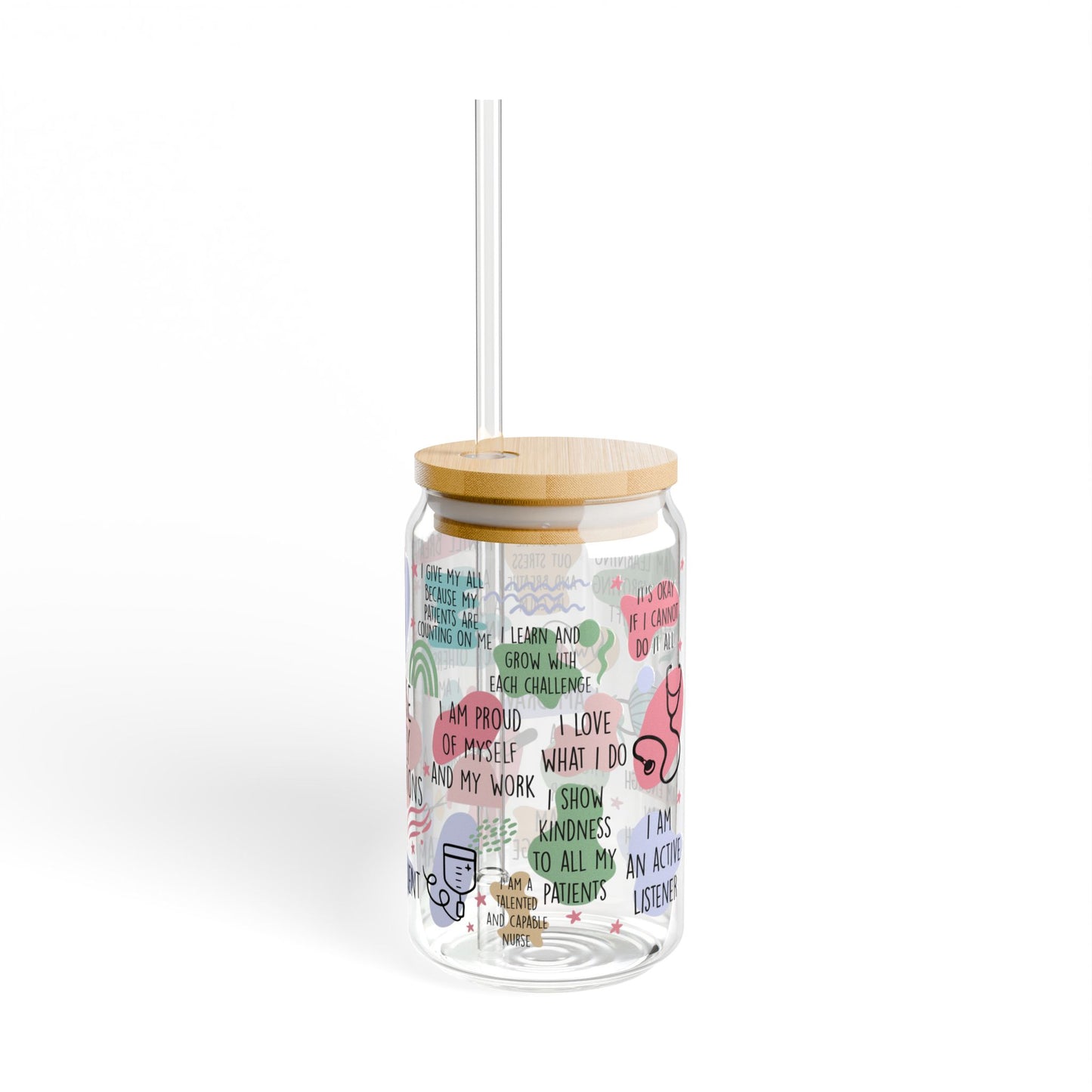 Nurses Daily Affirmations Inspirational Sipper Glass, Motivational Drinkware, 16oz Water Bottle, Gift for Healthcare Workers