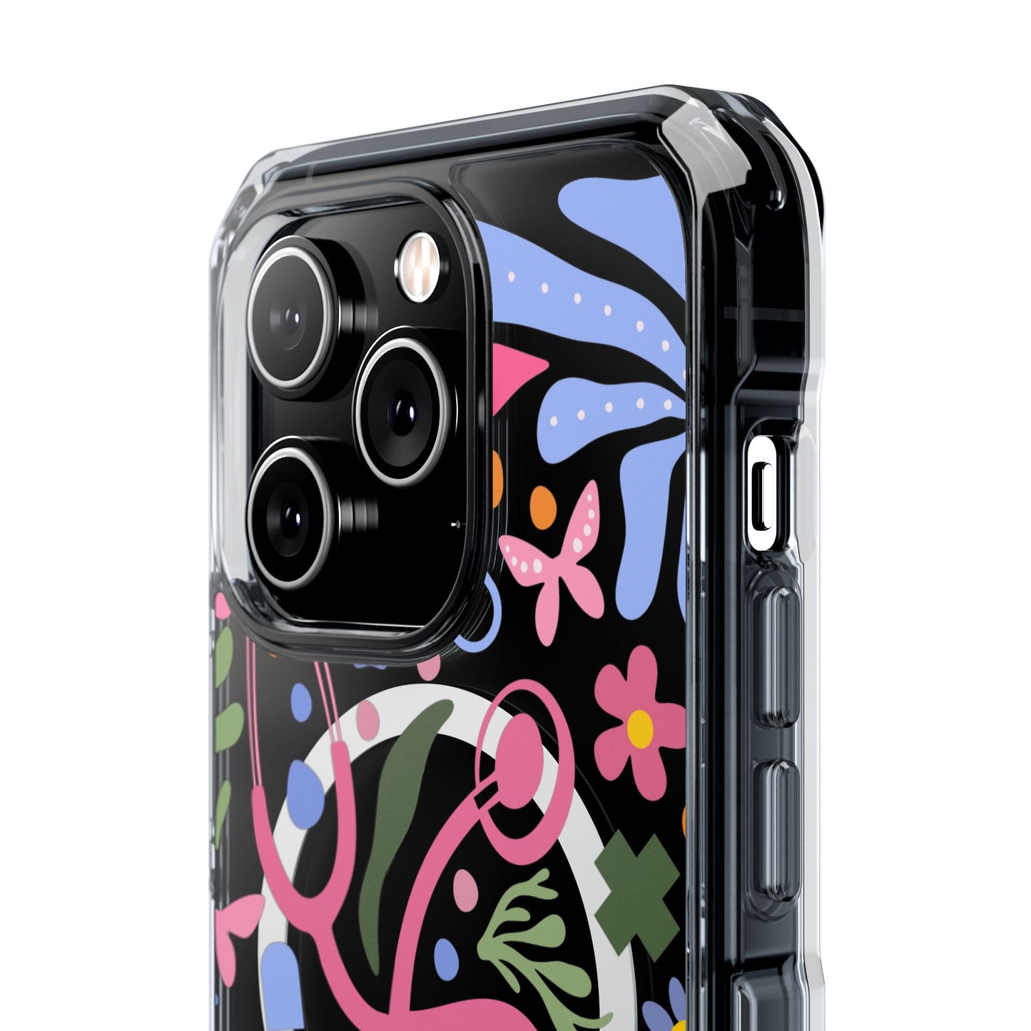 Magnetic Clear Impact Phone Case - Pink Stethoscope