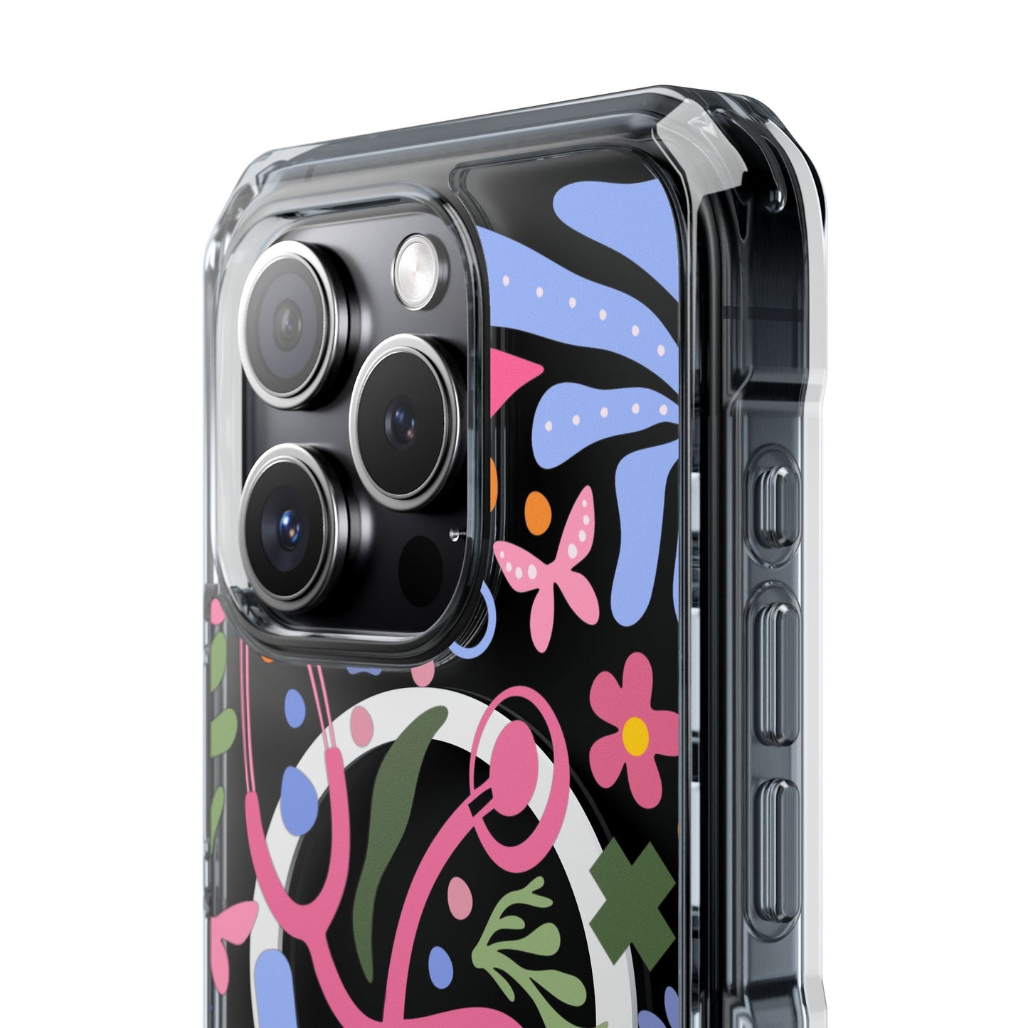 Magnetic Clear Impact Phone Case - Pink Stethoscope