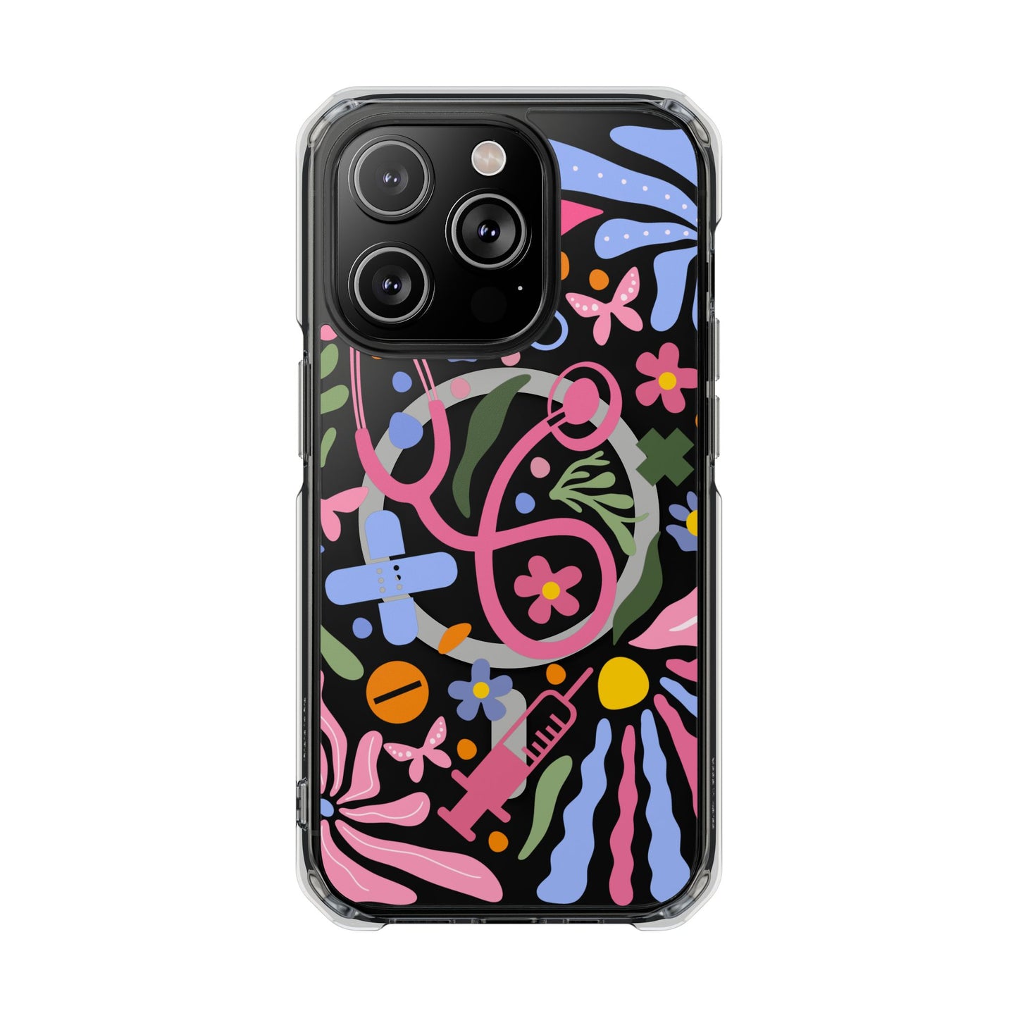 Magnetic Clear Impact Phone Case - Pink Stethoscope