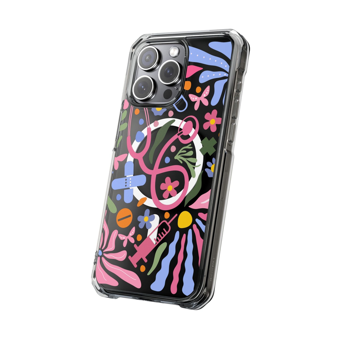 Magnetic Clear Impact Phone Case - Pink Stethoscope