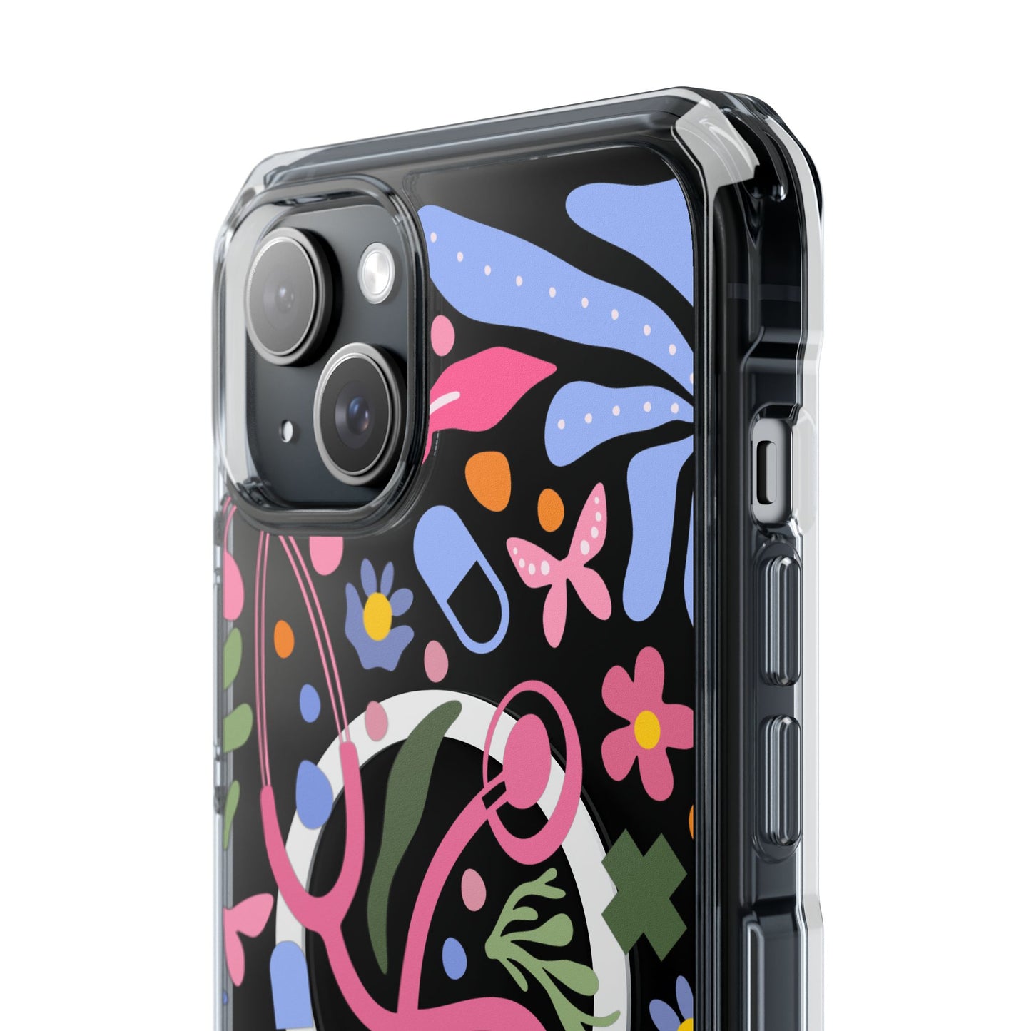 Magnetic Clear Impact Phone Case - Pink Stethoscope