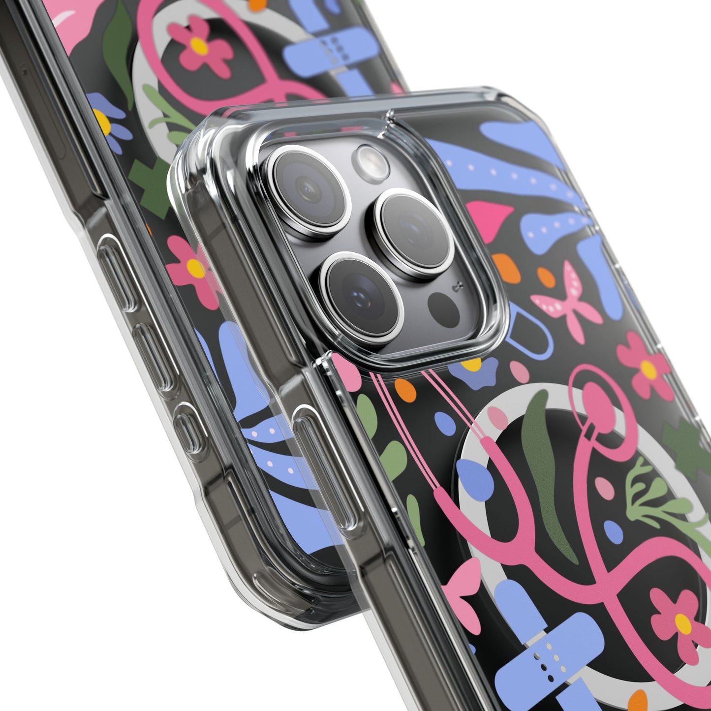 Magnetic Clear Impact Phone Case - Pink Stethoscope