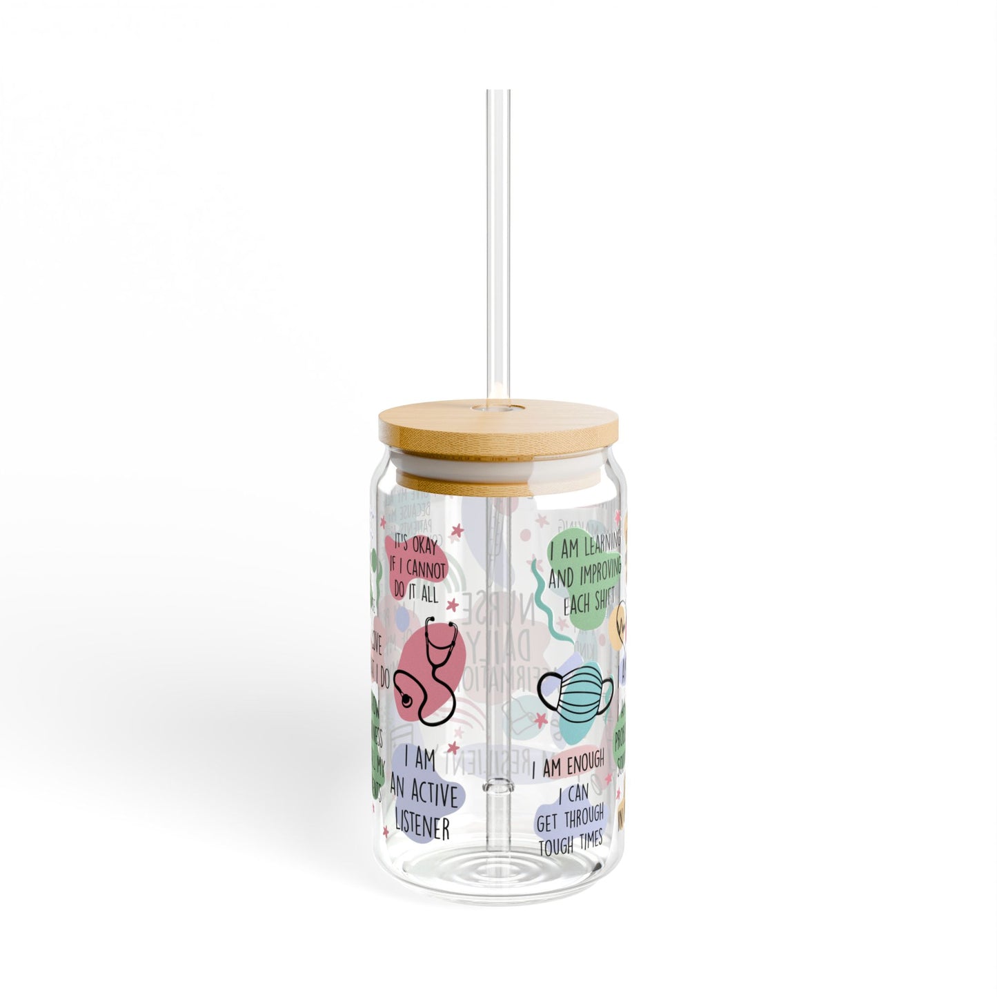 Nurses Daily Affirmations Inspirational Sipper Glass, Motivational Drinkware, 16oz Water Bottle, Gift for Healthcare Workers