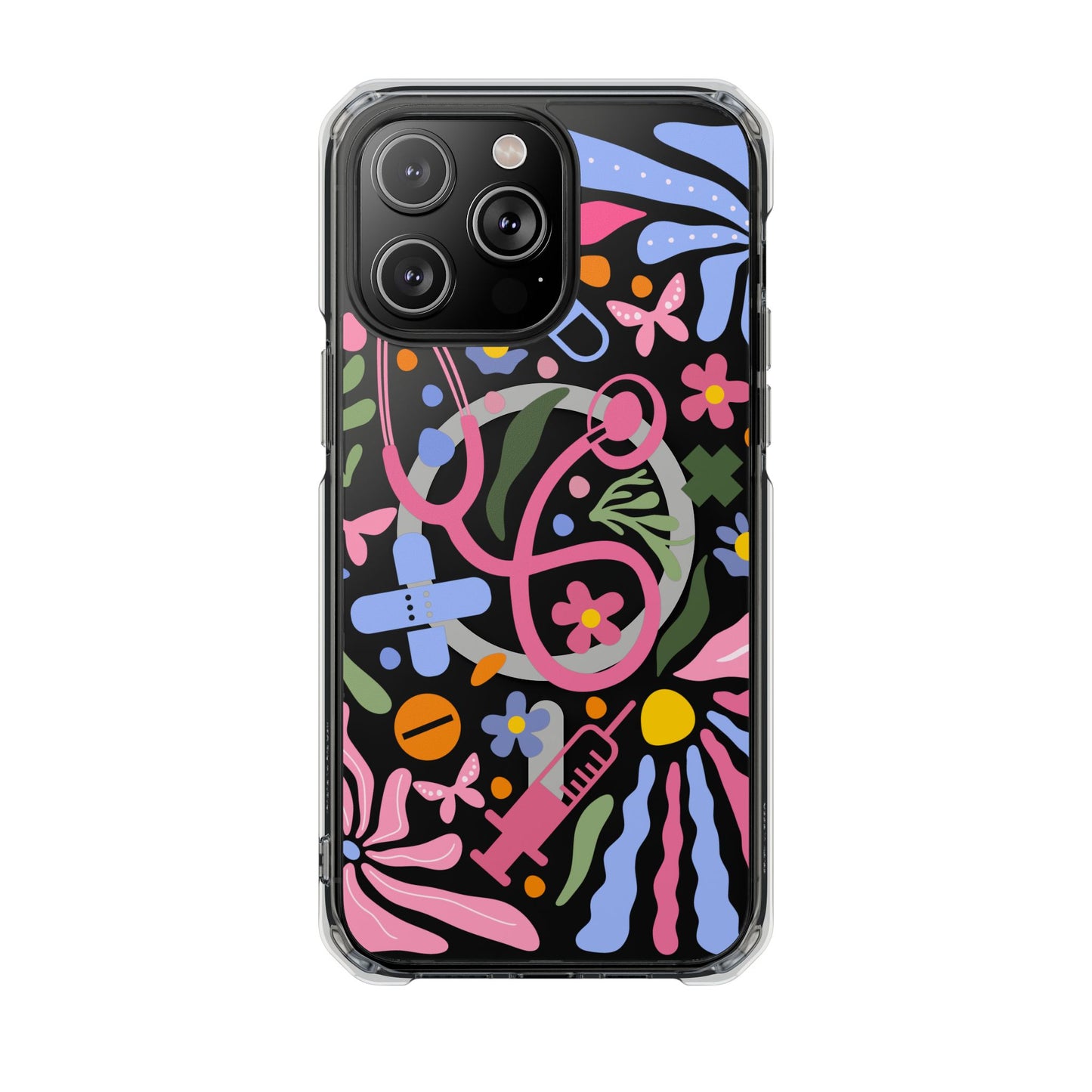 Magnetic Clear Impact Phone Case - Pink Stethoscope