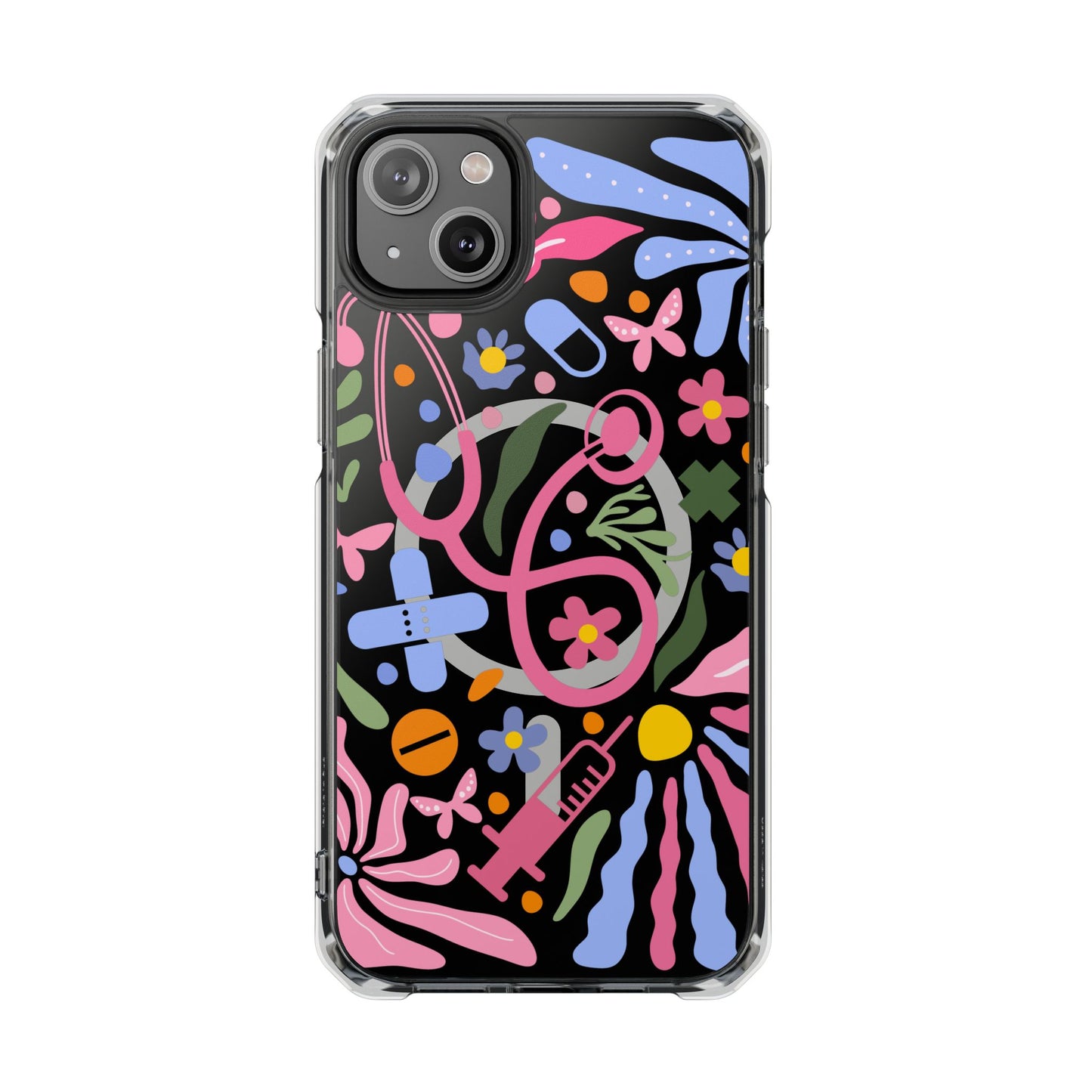 Magnetic Clear Impact Phone Case - Pink Stethoscope