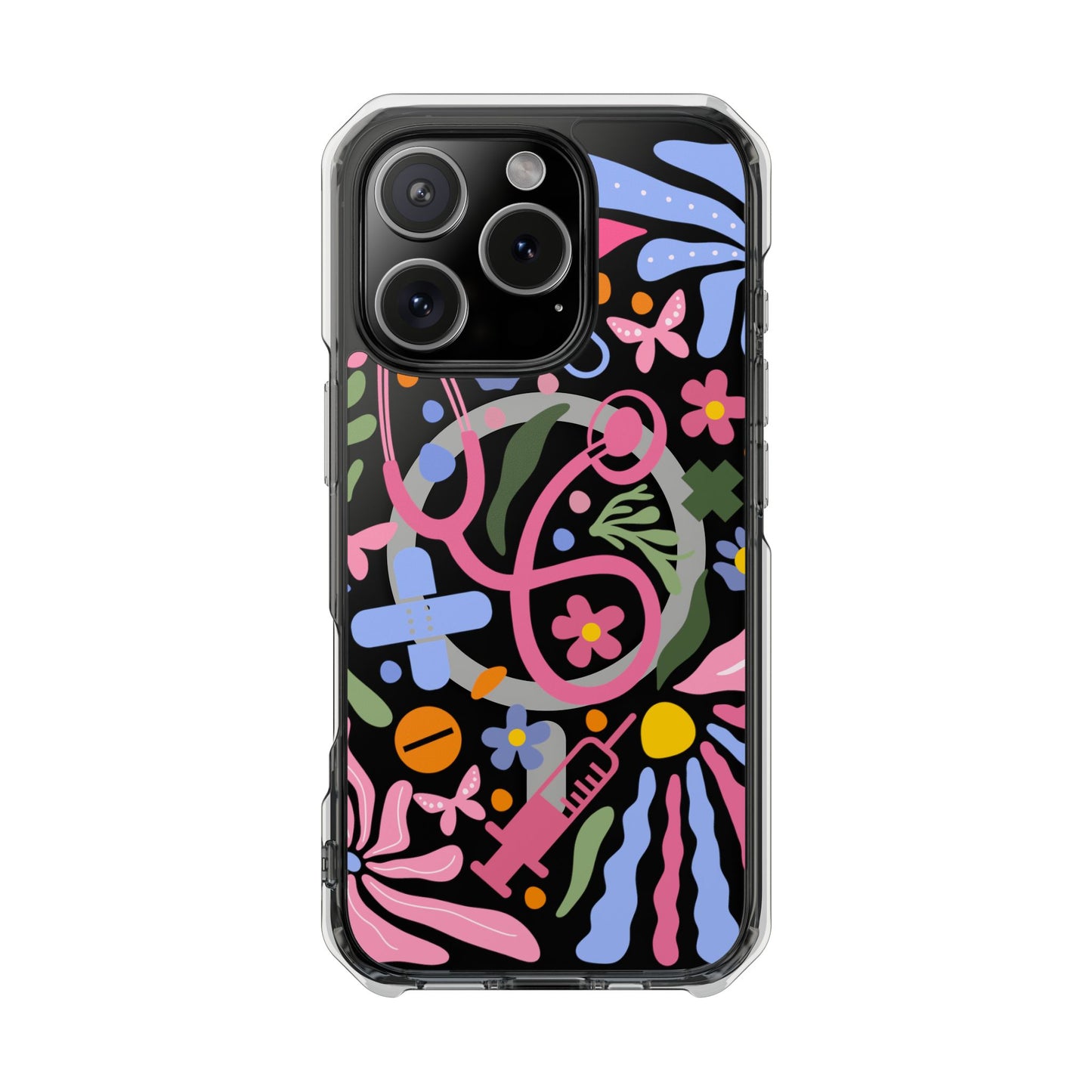 Magnetic Clear Impact Phone Case - Pink Stethoscope