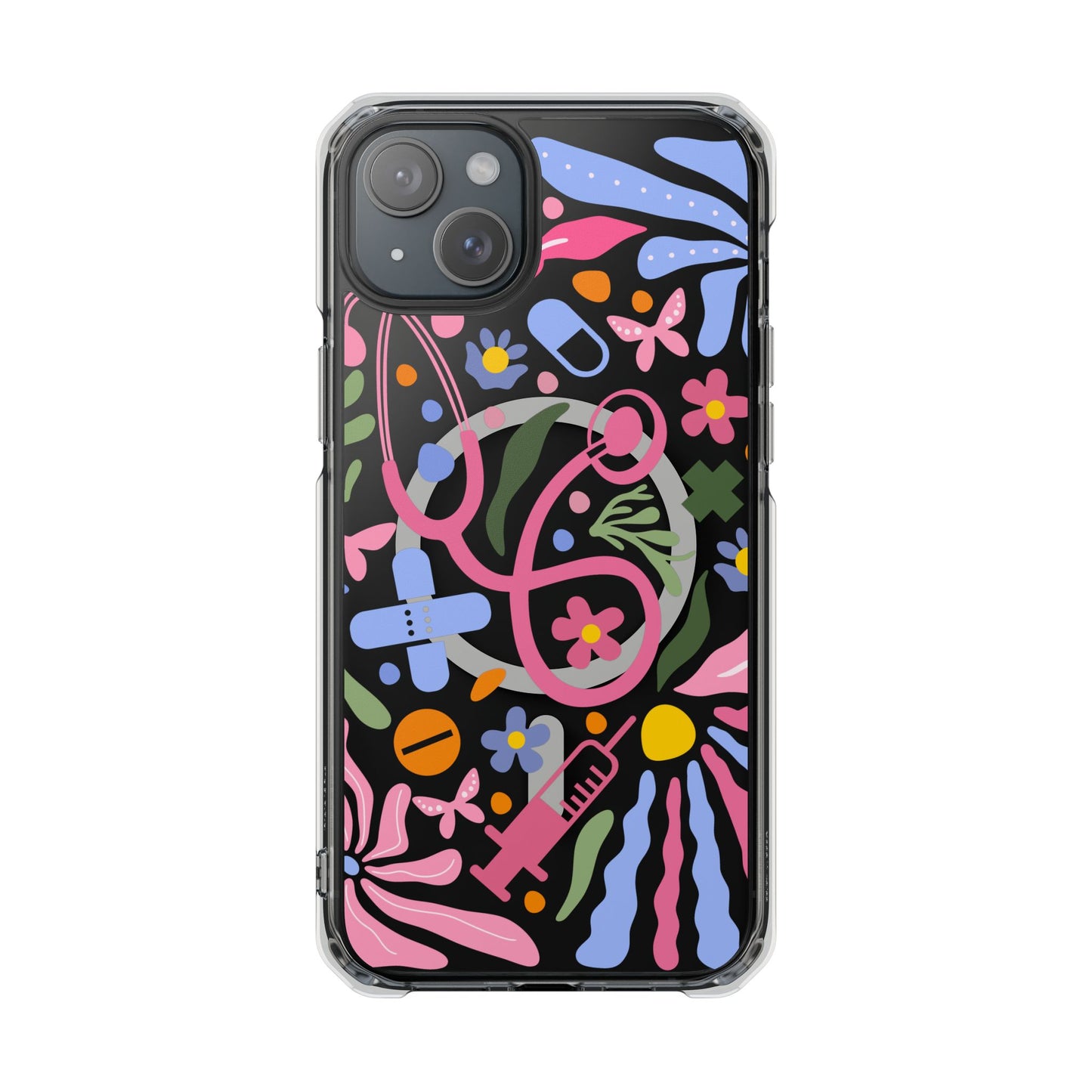 Magnetic Clear Impact Phone Case - Pink Stethoscope