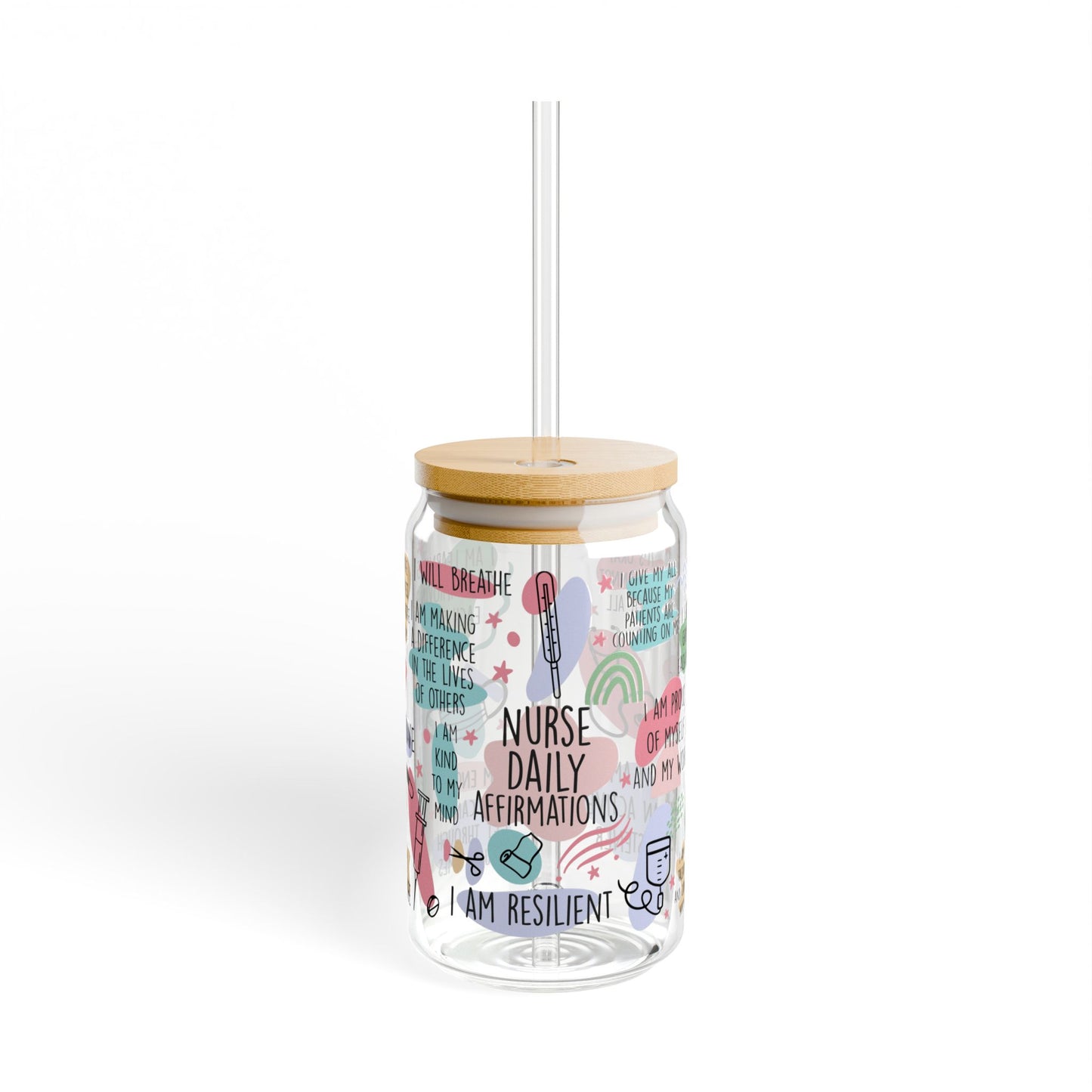 Nurses Daily Affirmations Inspirational Sipper Glass, Motivational Drinkware, 16oz Water Bottle, Gift for Healthcare Workers