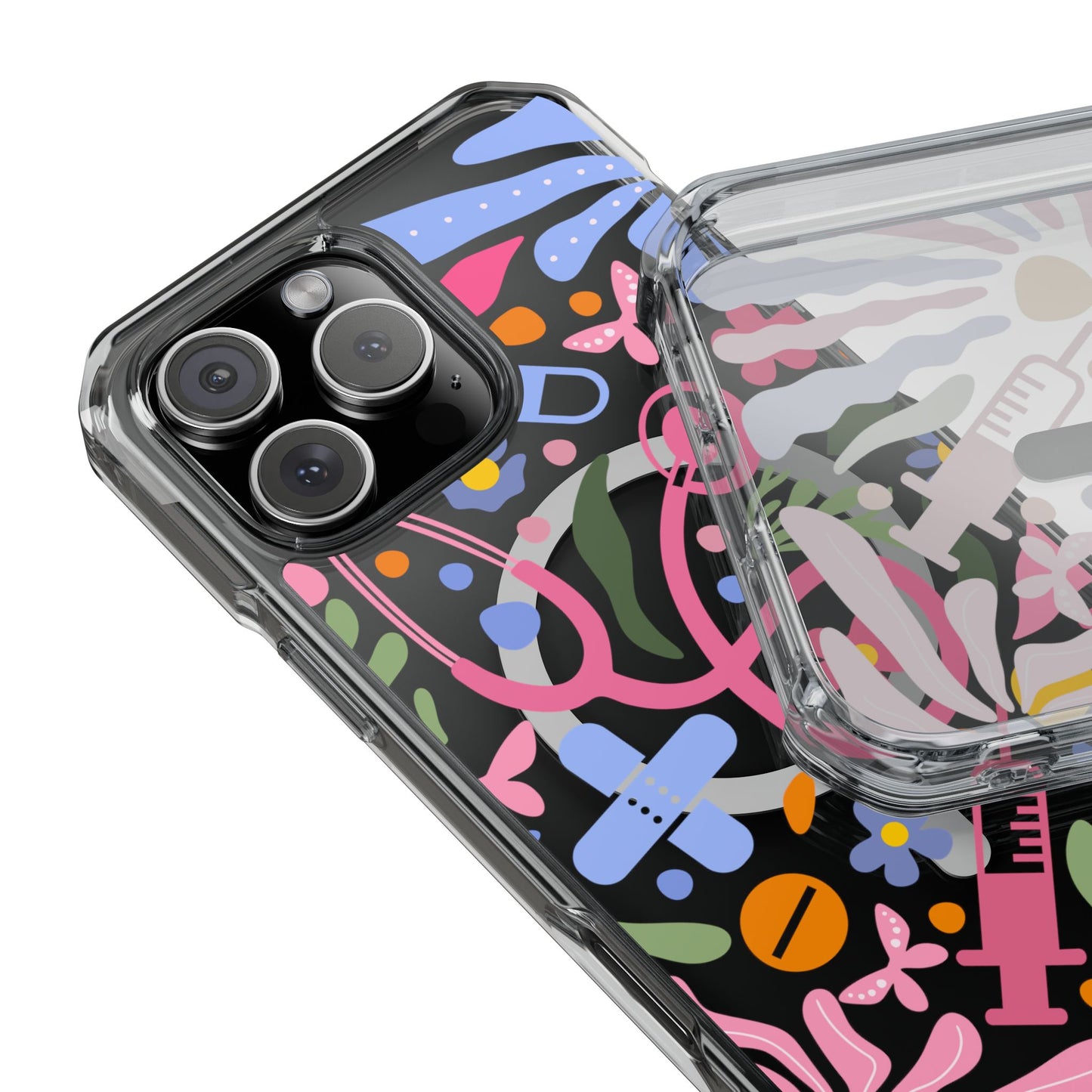 Magnetic Clear Impact Phone Case - Pink Stethoscope