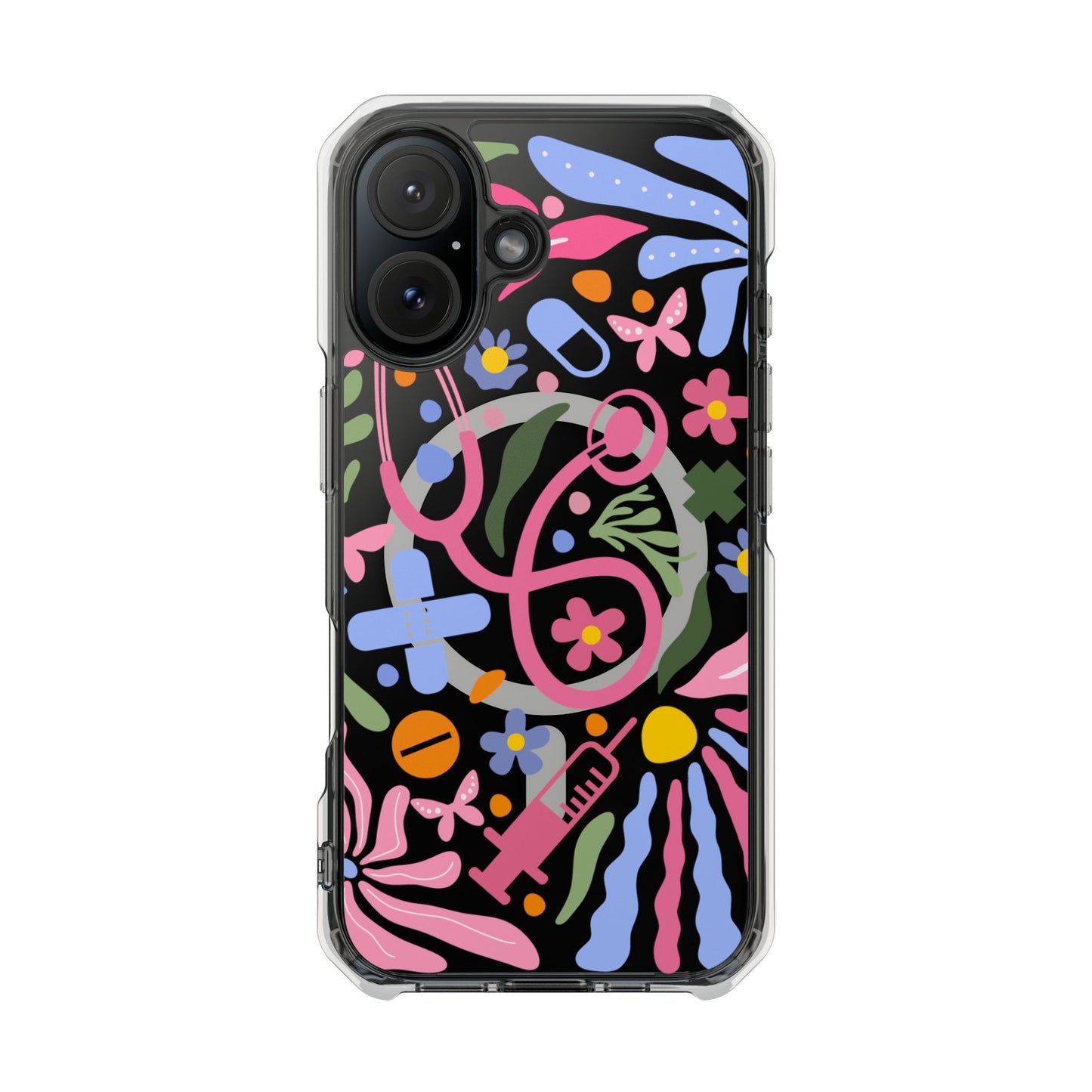 Magnetic Clear Impact Phone Case - Pink Stethoscope