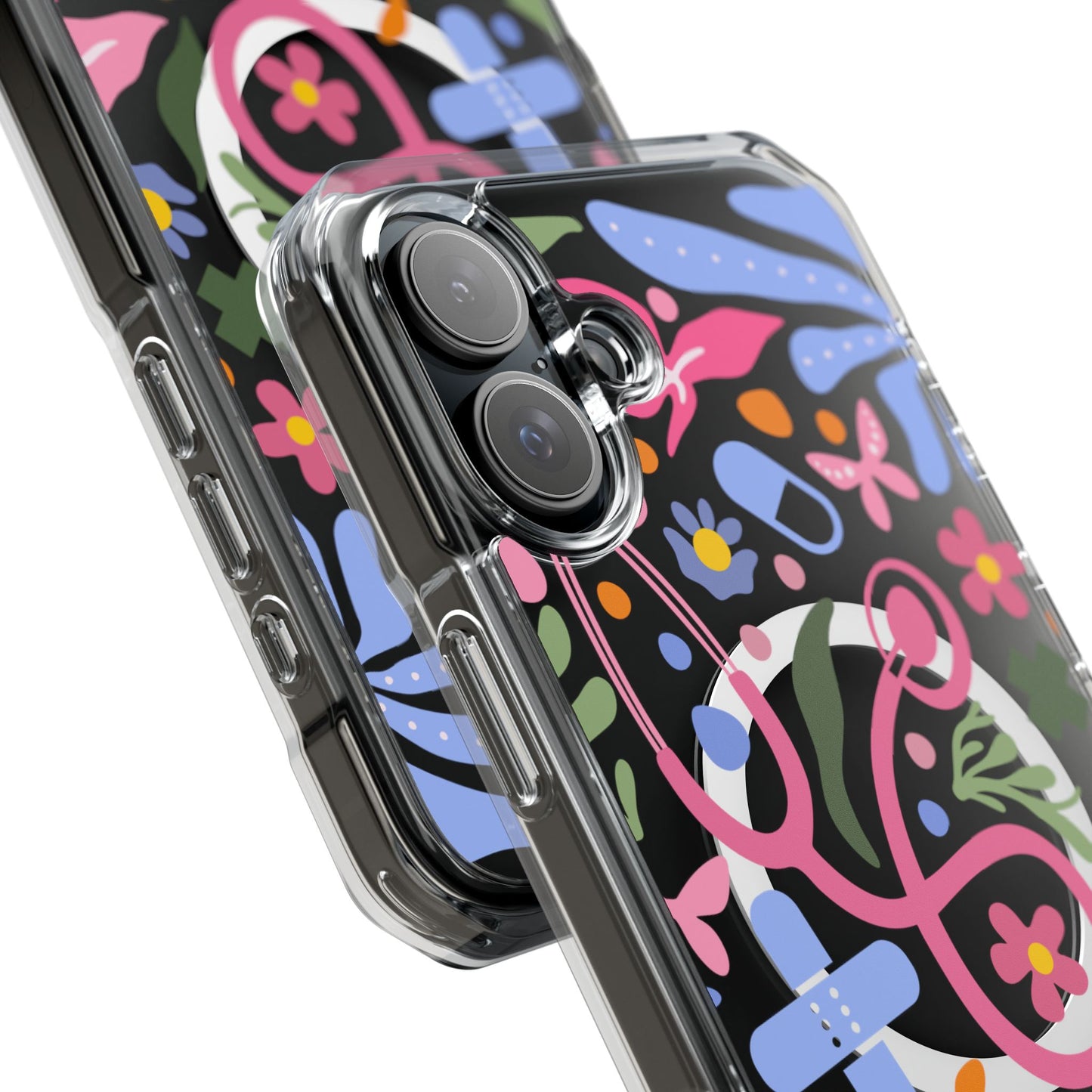 Magnetic Clear Impact Phone Case - Pink Stethoscope