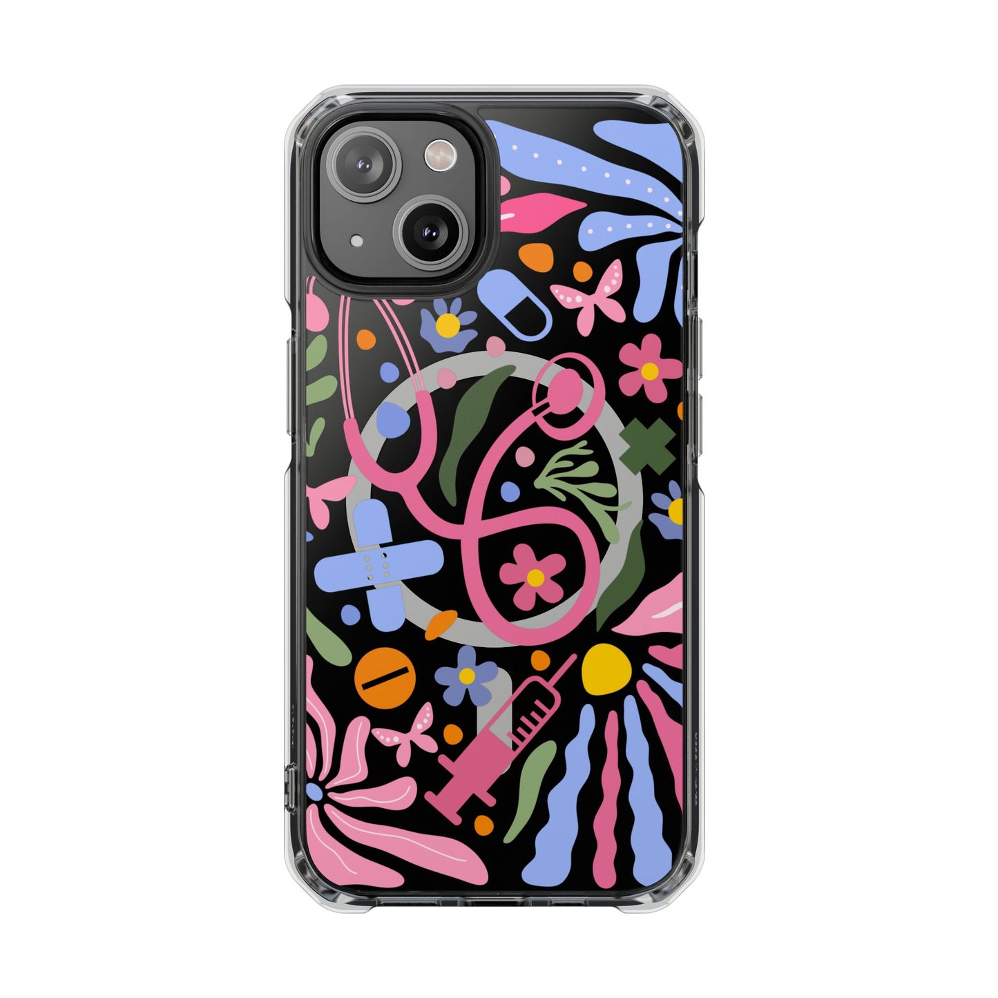 Magnetic Clear Impact Phone Case - Pink Stethoscope