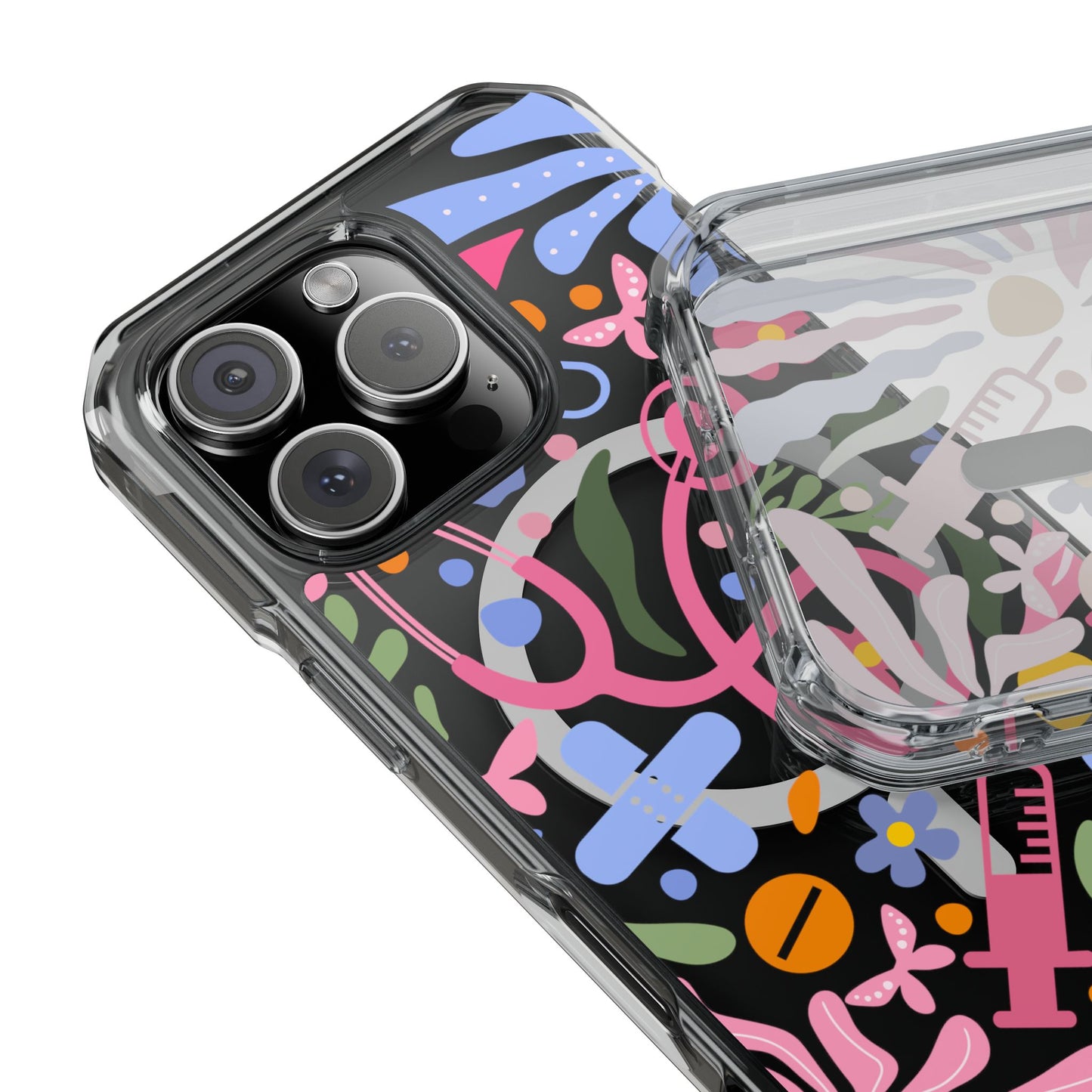 Magnetic Clear Impact Phone Case - Pink Stethoscope