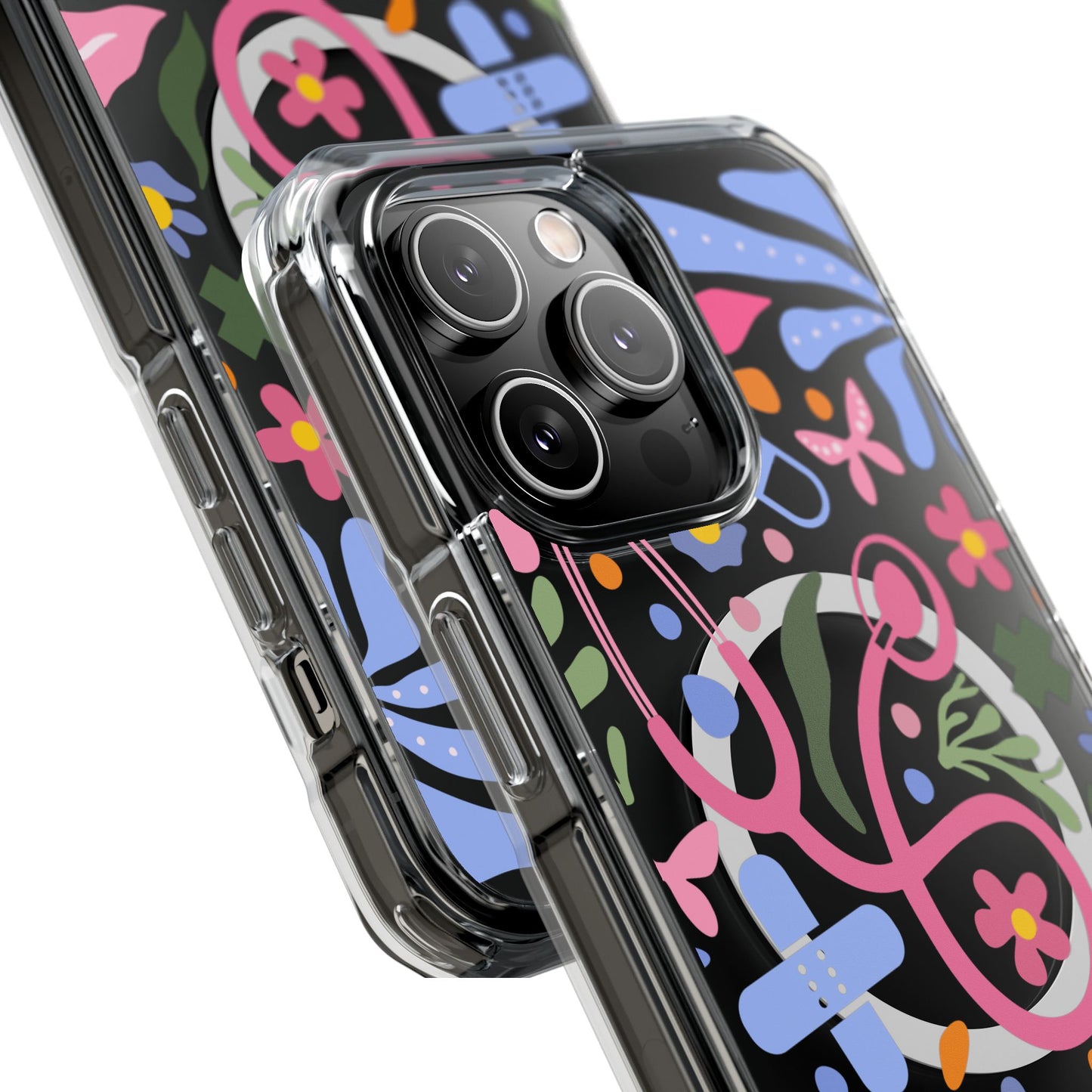Magnetic Clear Impact Phone Case - Pink Stethoscope