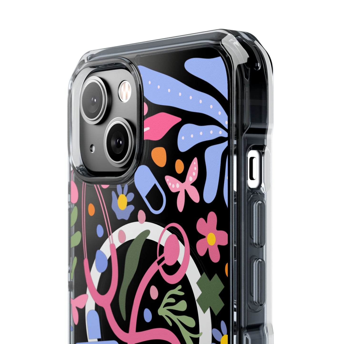 Magnetic Clear Impact Phone Case - Pink Stethoscope