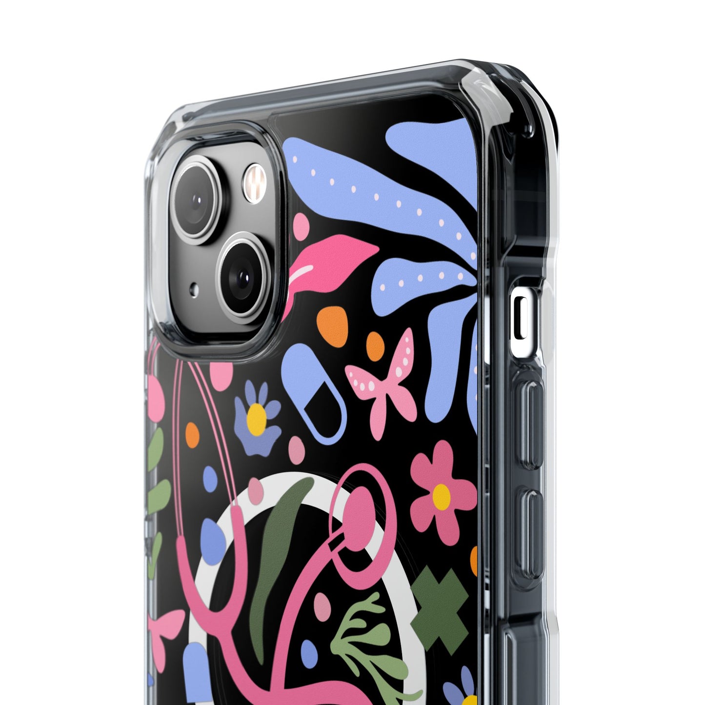 Magnetic Clear Impact Phone Case - Pink Stethoscope