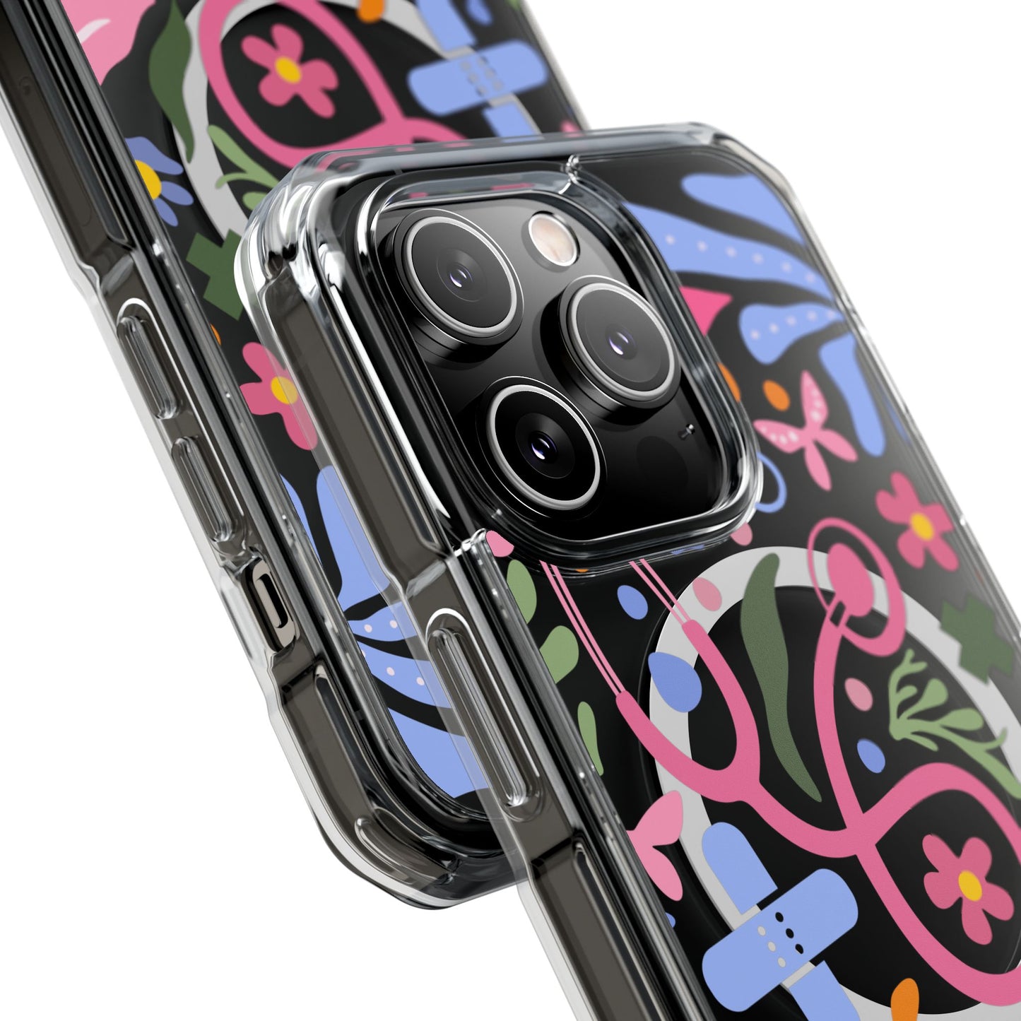 Magnetic Clear Impact Phone Case - Pink Stethoscope