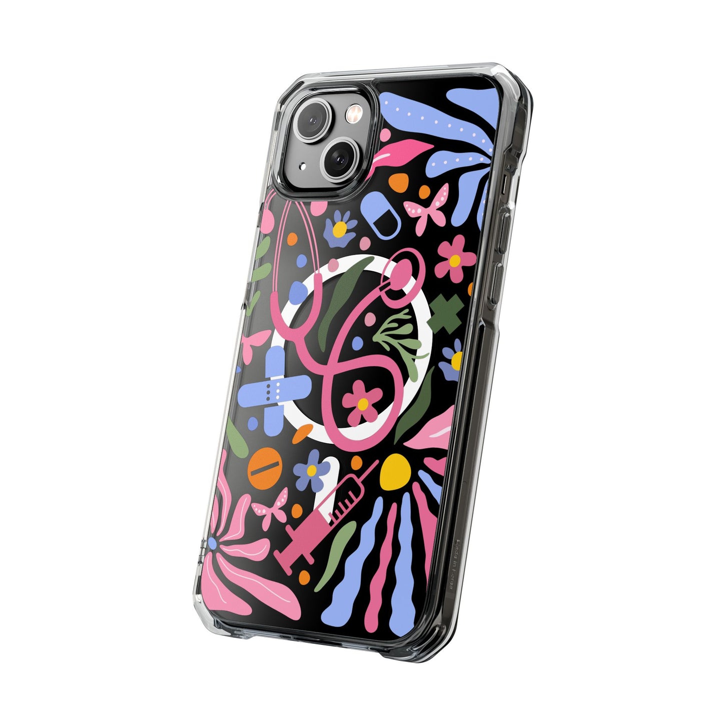 Magnetic Clear Impact Phone Case - Pink Stethoscope