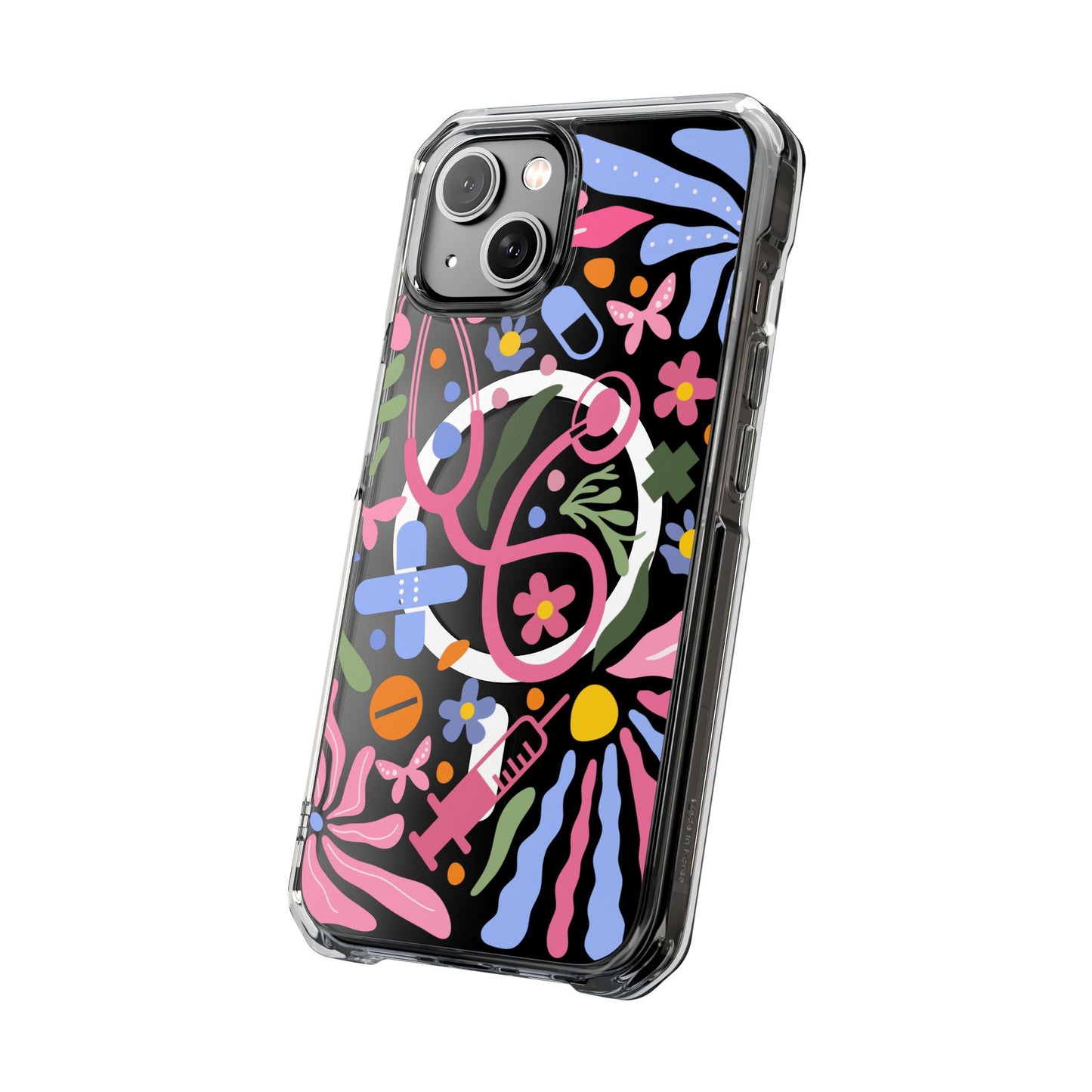 Magnetic Clear Impact Phone Case - Pink Stethoscope