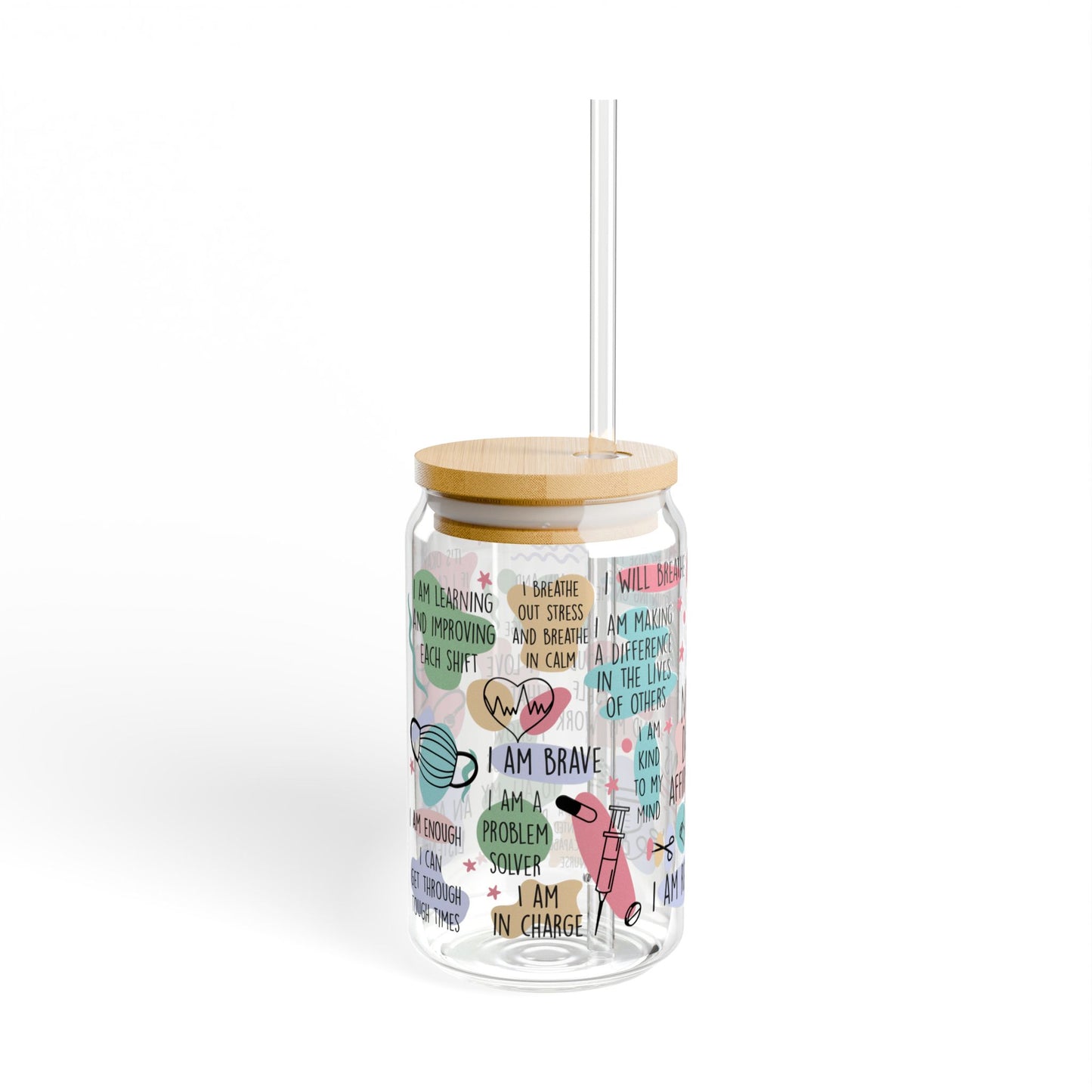 Nurses Daily Affirmations Inspirational Sipper Glass, Motivational Drinkware, 16oz Water Bottle, Gift for Healthcare Workers