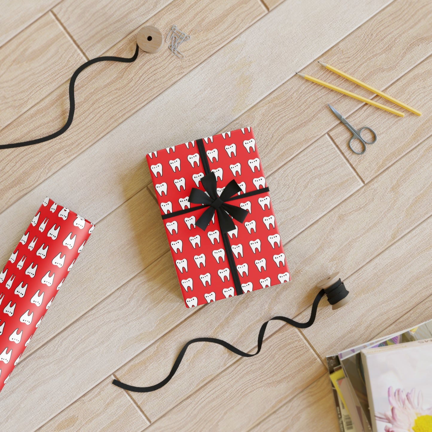 Red Dental Gift Wrapping Paper Roll, Holiday Gift Wrap, Birthday Wrapping Paper, Cute Gift Wrap
