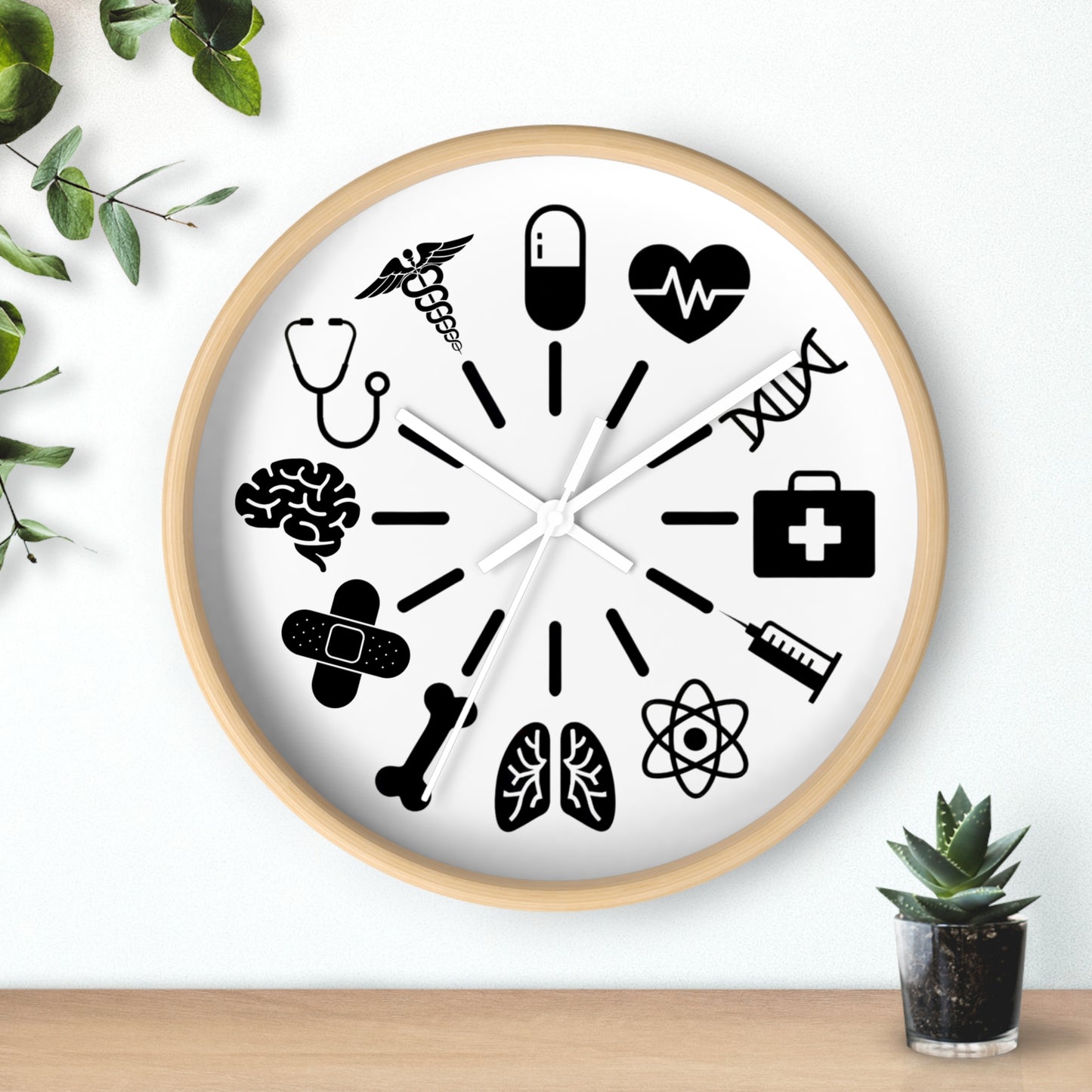 Medical Icons Wall Clock - Monochrome Fun Gift