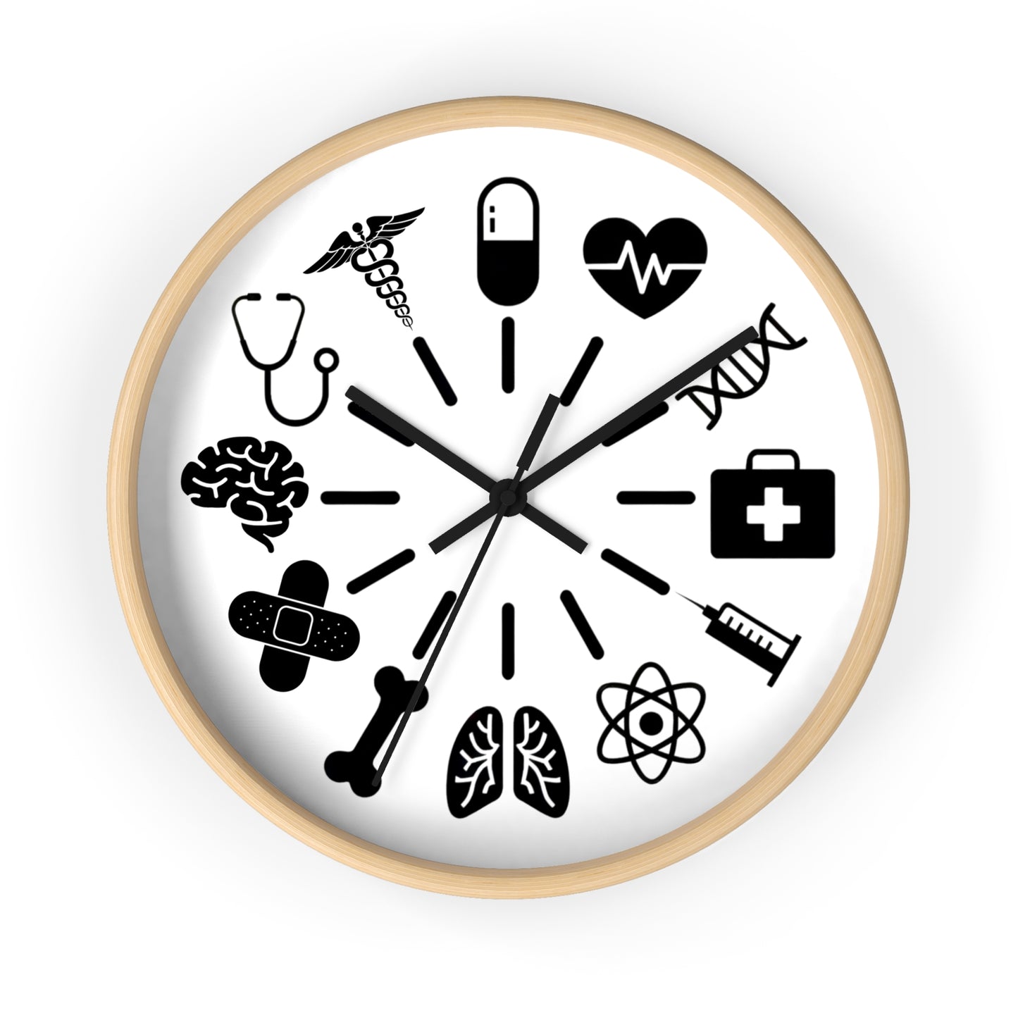 Medical Icons Wall Clock - Monochrome Fun Gift