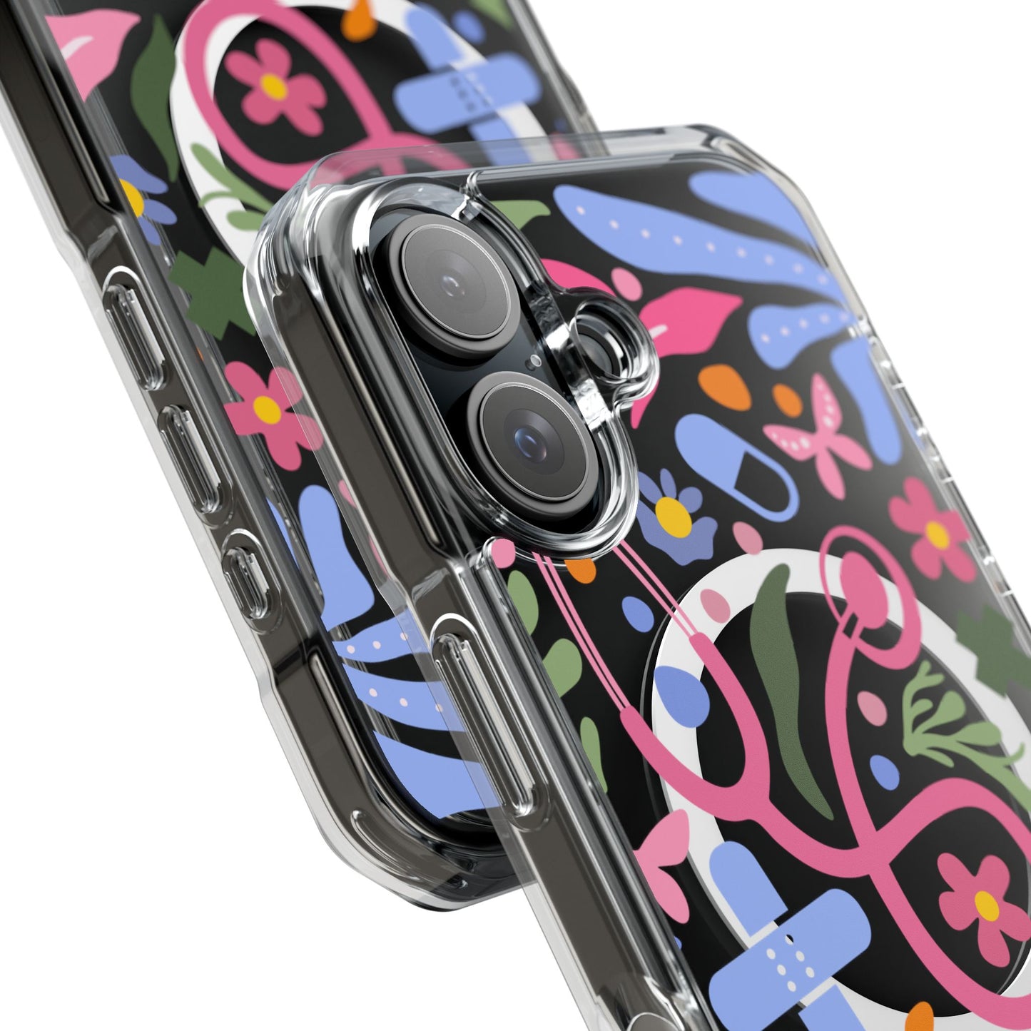 Magnetic Clear Impact Phone Case - Pink Stethoscope