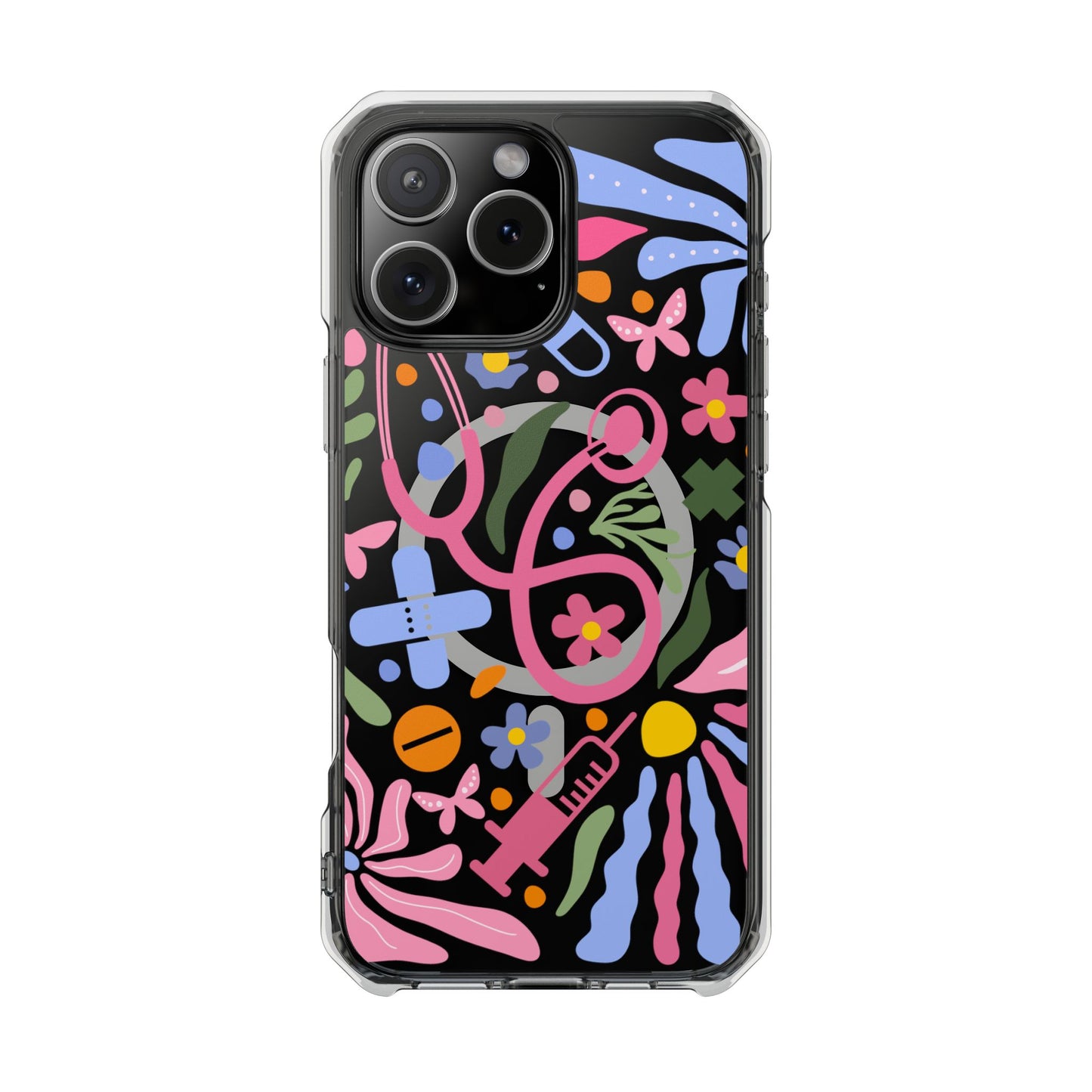 Magnetic Clear Impact Phone Case - Pink Stethoscope