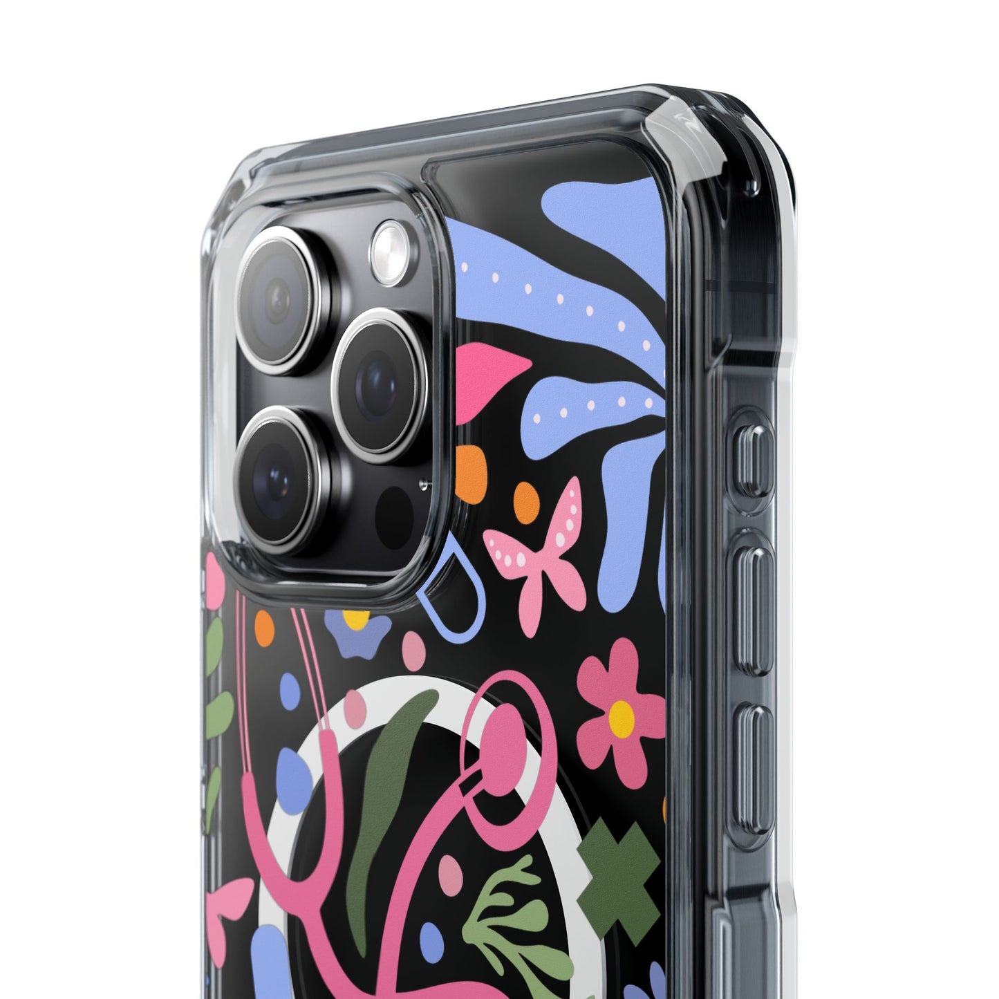 Magnetic Clear Impact Phone Case - Pink Stethoscope