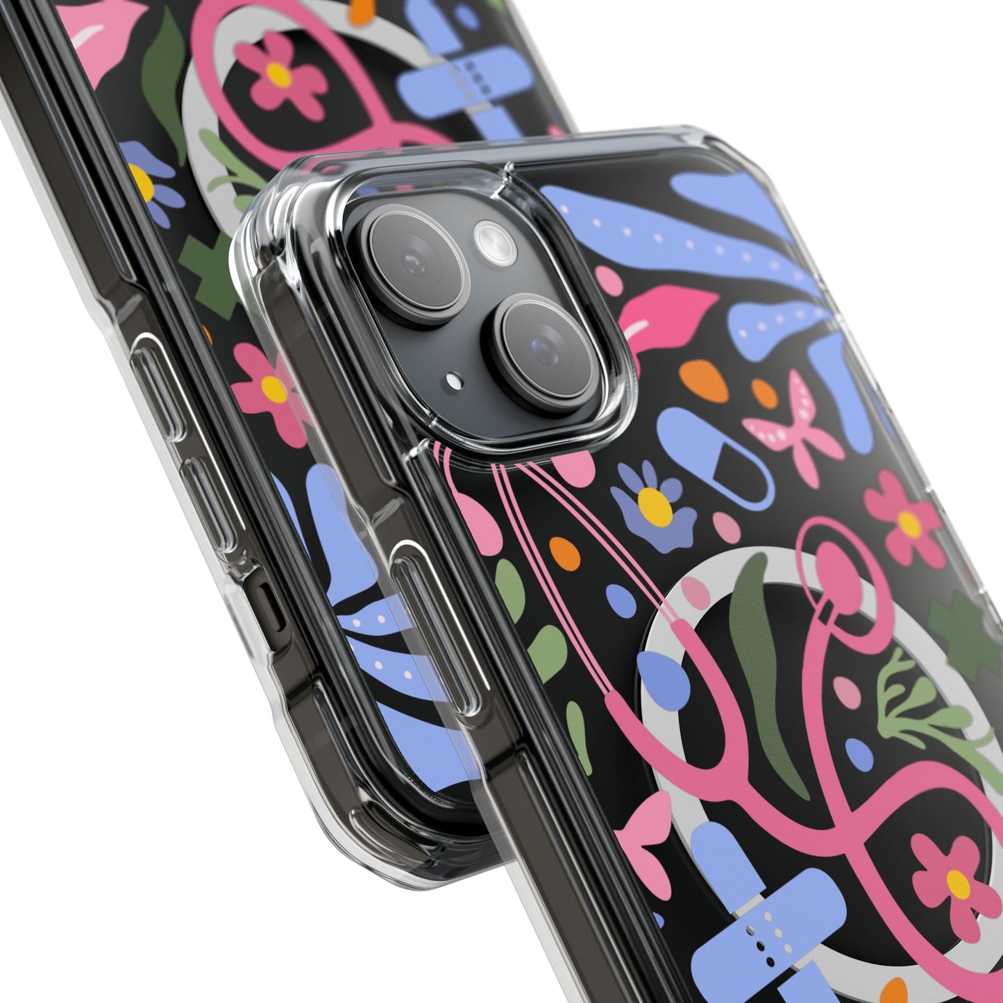 Magnetic Clear Impact Phone Case - Pink Stethoscope