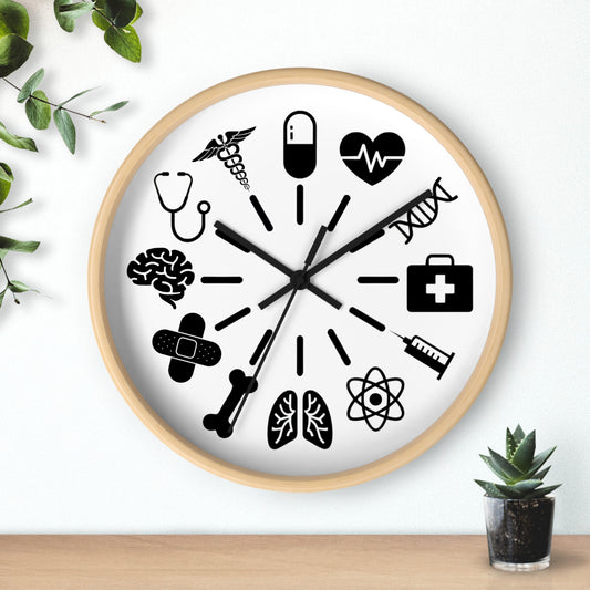 Medical Icons Wall Clock - Monochrome Fun Gift